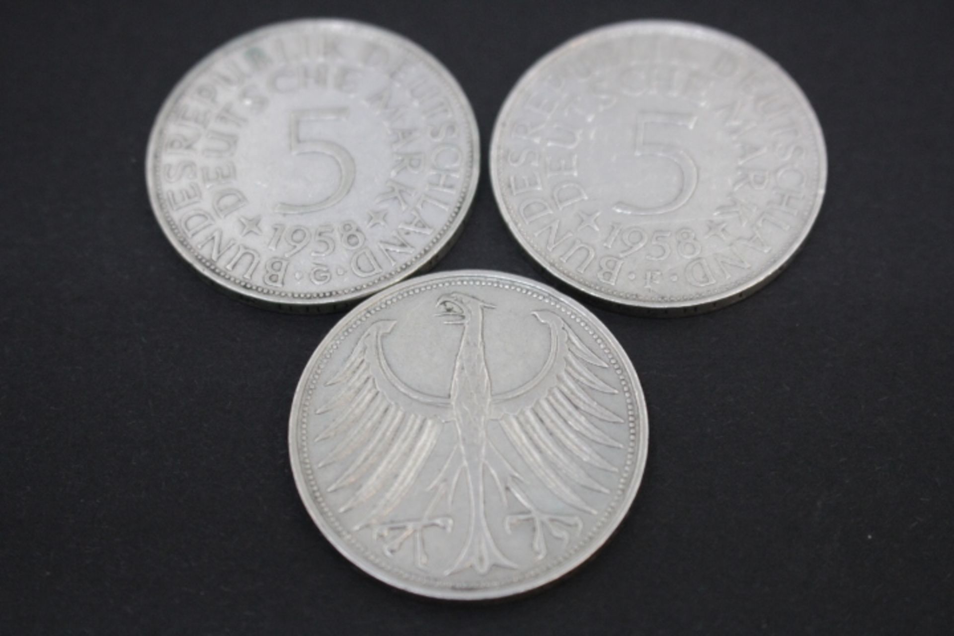 5 Deutsche Mark 1958 3 Stck. 1.1958 D 2.1958 F 3.1958 G Silber 625/999 Fein 21gr.