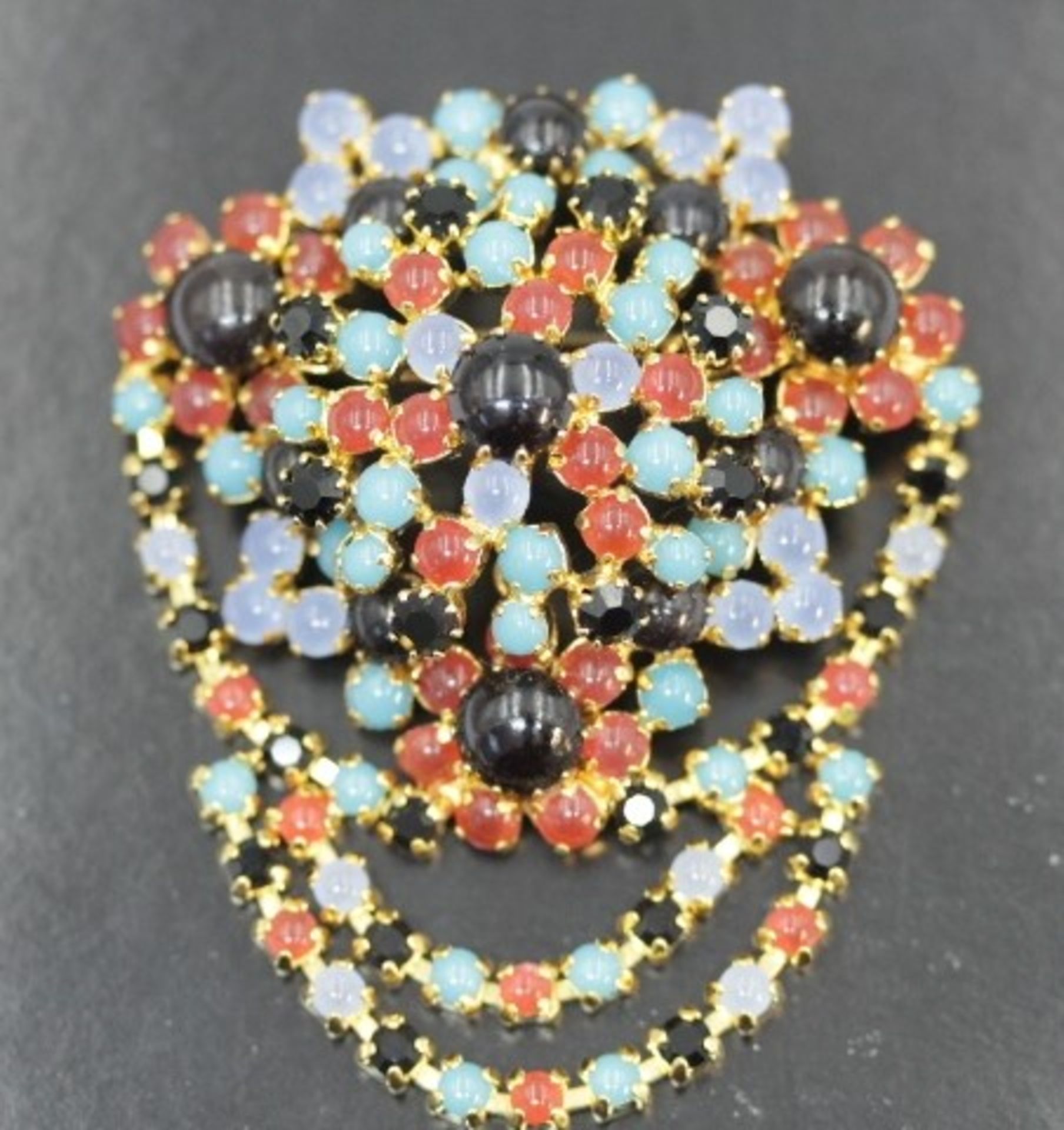 Christian Dior Vintage Brosche Blüte mit behang wohl 70er Jahre verso Chr. Dior Germany gebraucht,