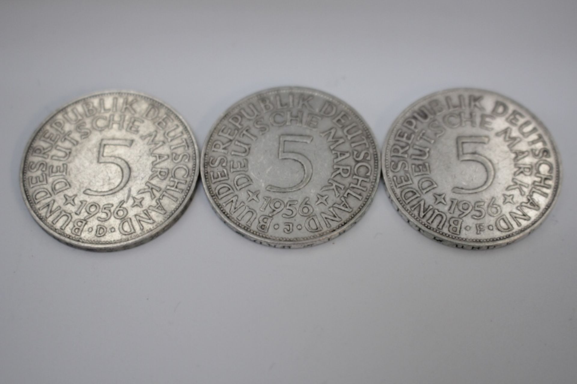 5 Deutsche Mark 3 x 1956 Buschstaben:J,D,F Silber Fein:21gr.