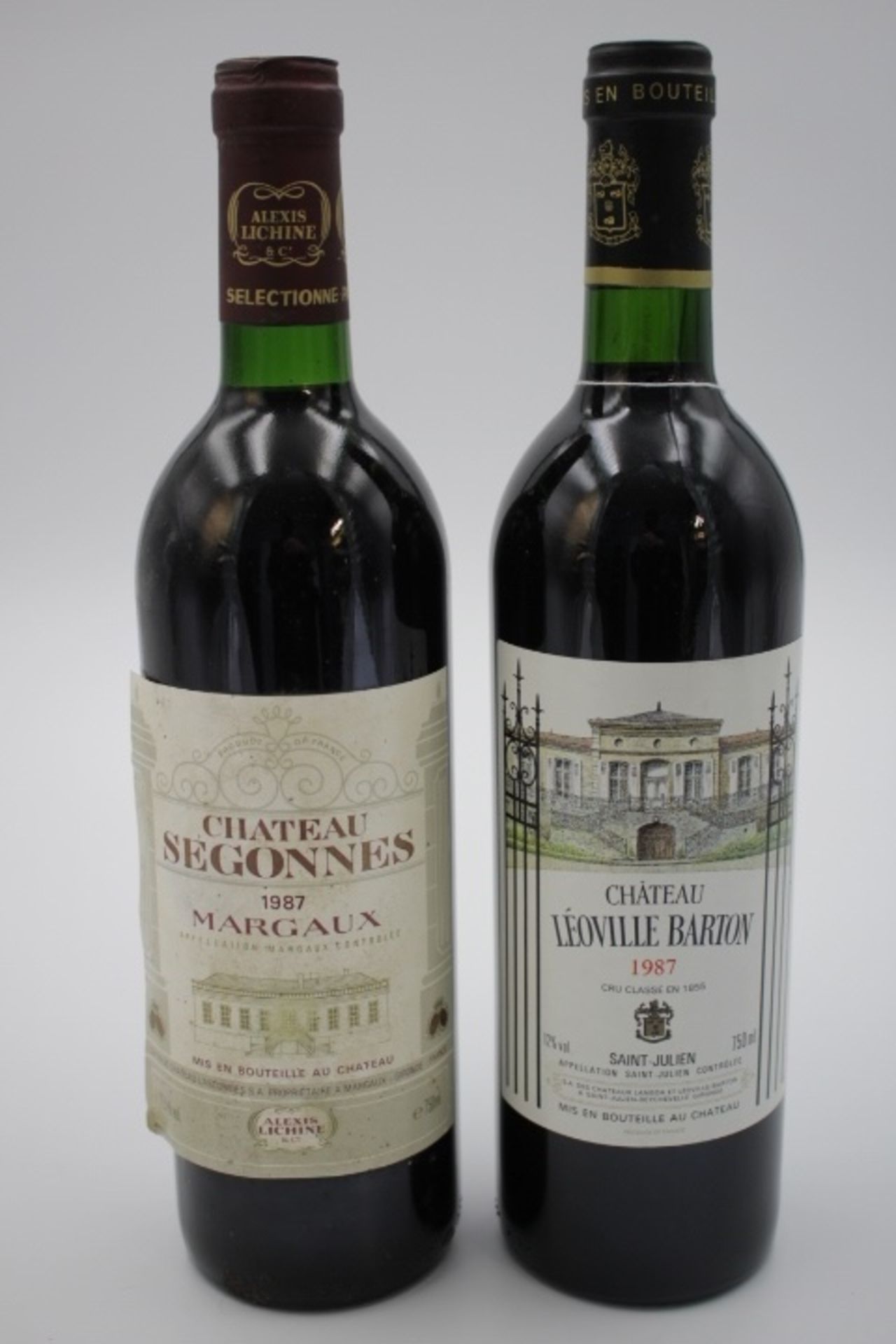 2 Flaschen Rotwein 1. Chateau Leoville Barton Saint-Julien 1987 12%vol 750 ml 2. Chateau Segonnes