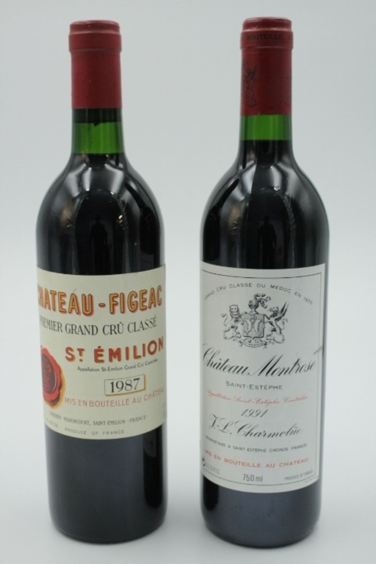 Paar Flaschen Rotwein 1.Chateau-Figeac St.Emilion 1987 Bouteille No.002326 12,5% 750ml 2.Chateau