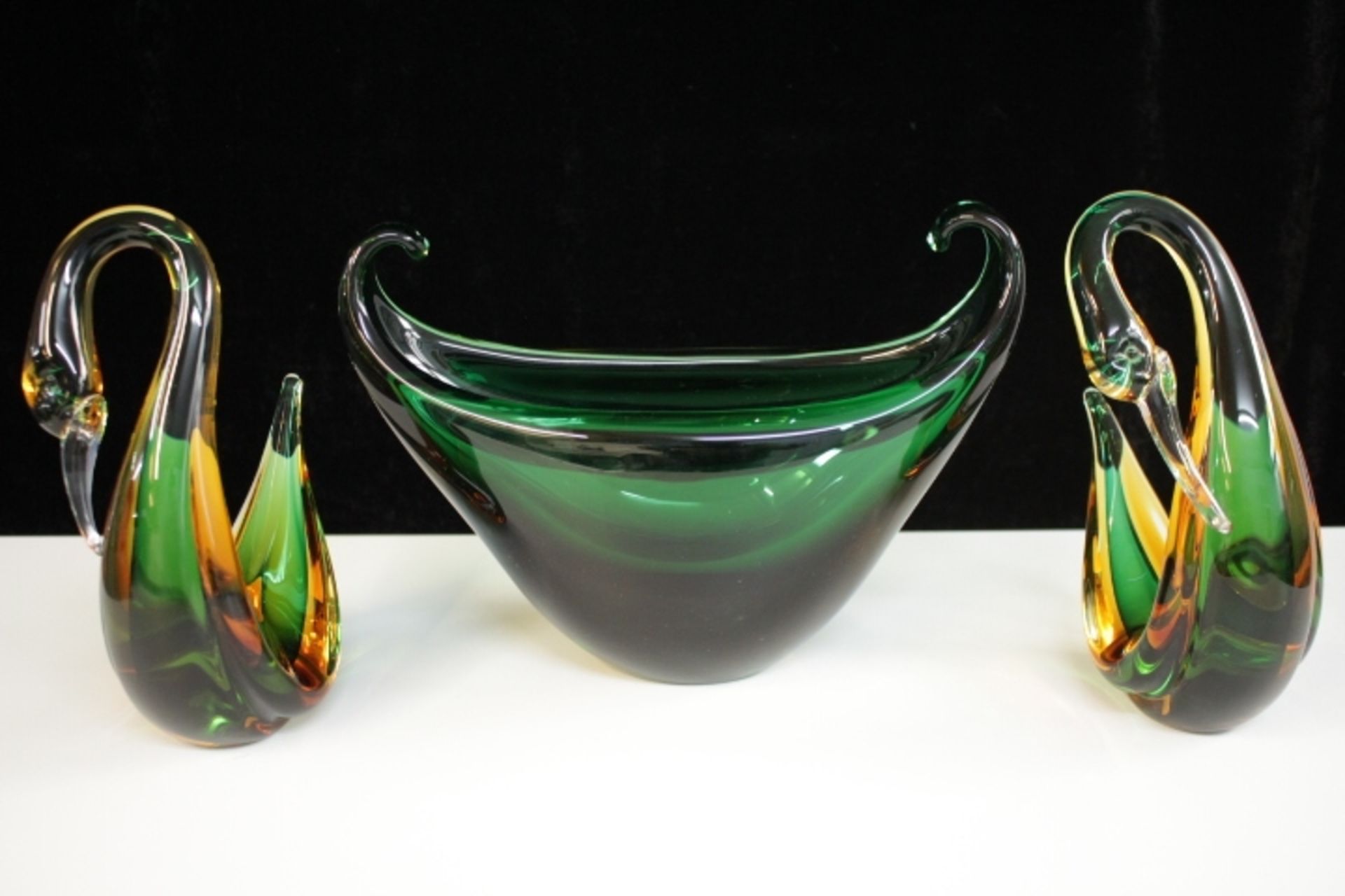 Designer Glas ( wohl Murano ) 3 Teile Grün/Orange um 1960 Unbestossen Höhe ca.20cm
