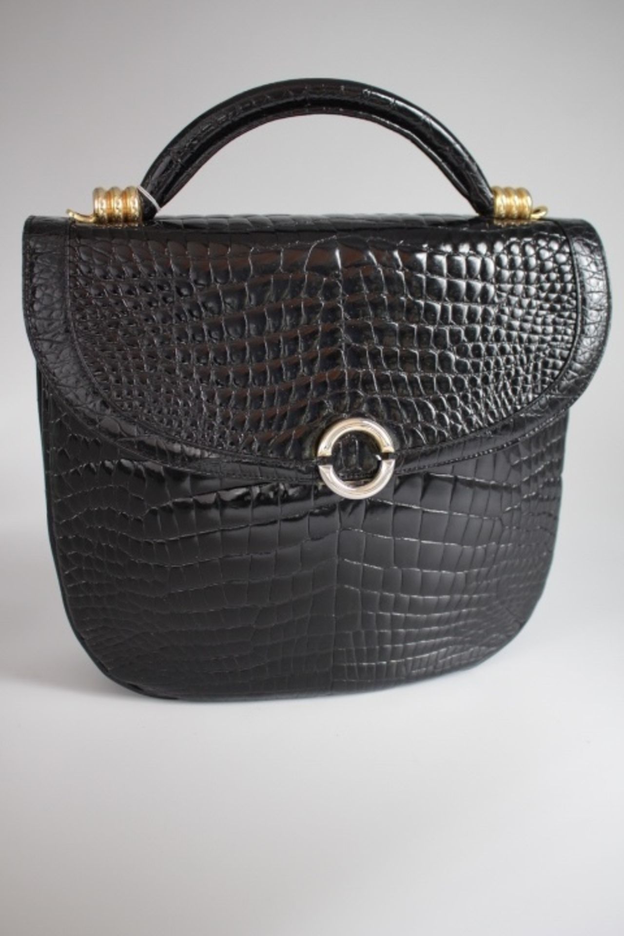 Damenhandtasche (Reptilleder) Schwarz,