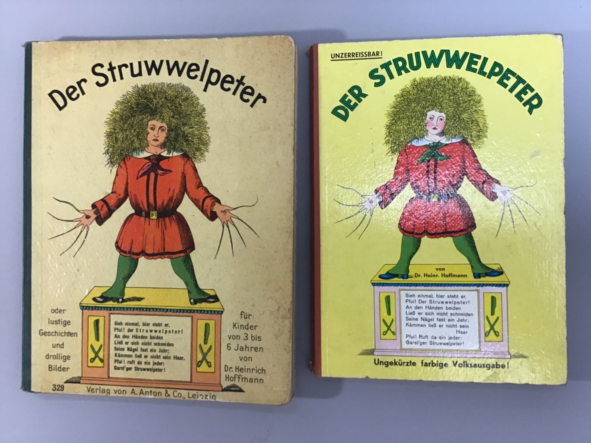 2 Ausgaben "Der Struwwelpeter", 1x Verlag von Anton & Co., Leipzig, 1 x unzerreissbare,