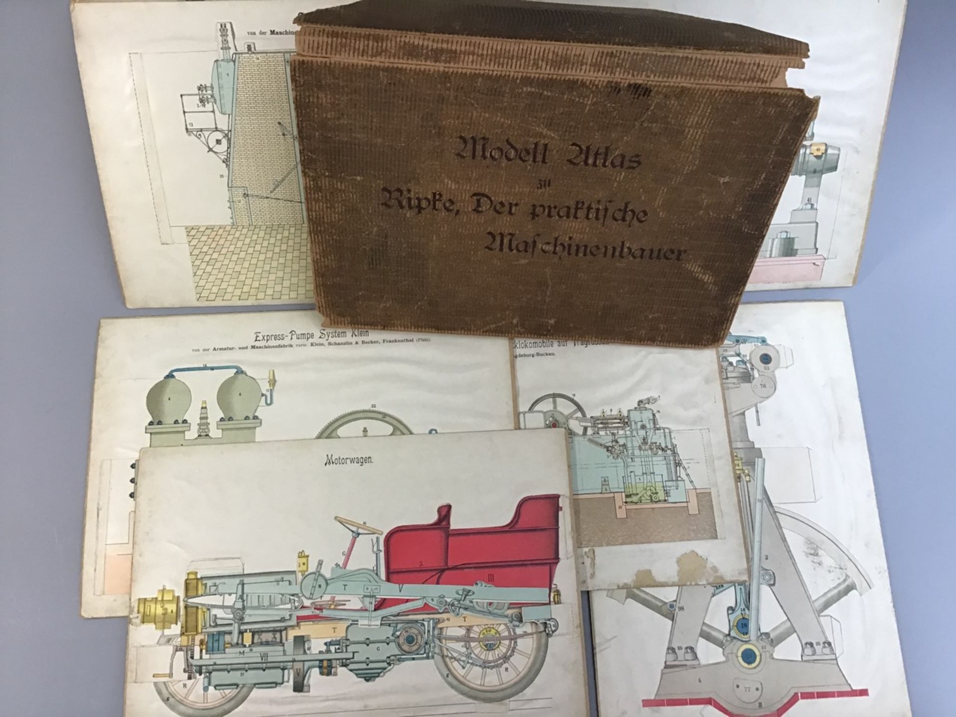 Modell-Atlas " Der praktische Maschinenbauer" v. Ripke, um 1900, 6 Tafeln techn. Zeichn. Z.