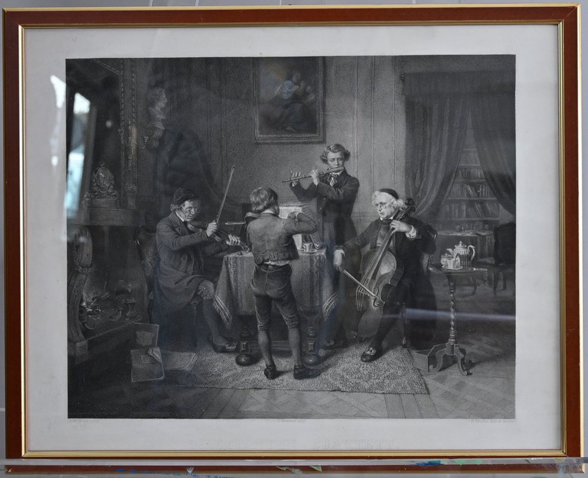 Stahlstich nach Hiddemann "Dilettanten-Quartett", Ludwig Angerer Kunstdrucker/Berlin, rückseitig