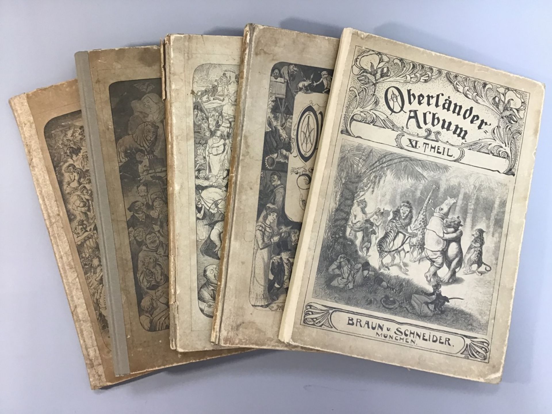 Adolf Oberländer-Album, 5 Stück, Teil 4, 8, 9, 11, 12, Verl. Braun u. Schneider München,