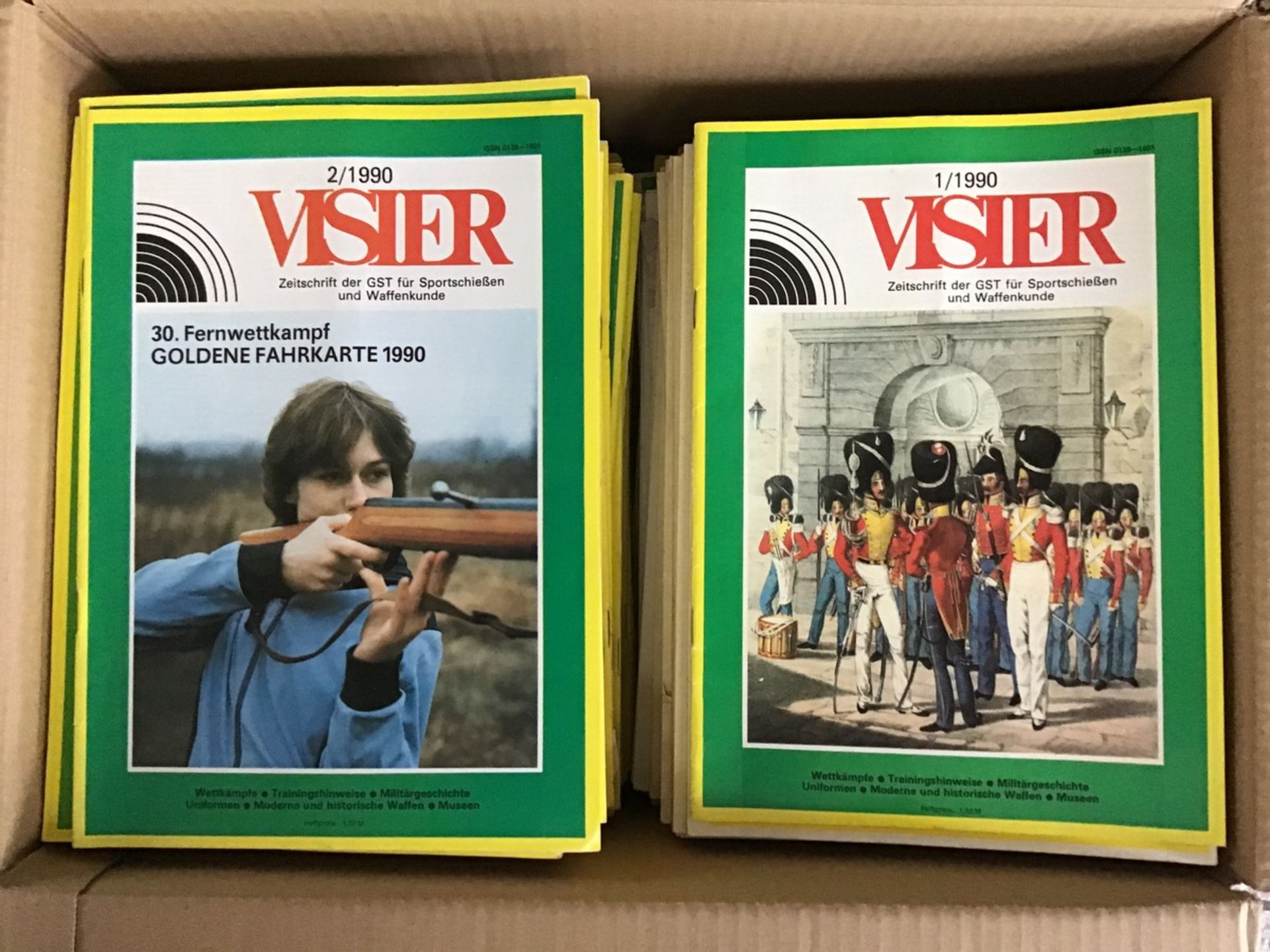 "Visier" Zeitschr. d. Gesellsch. f. Sport u. Technik, alle monatl. Ausg. der DDR 1/1975-6/1990,