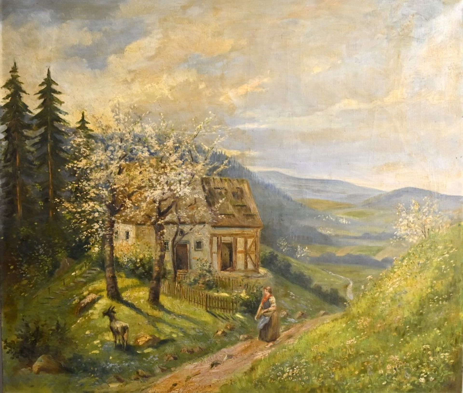 "Romantische Frühlingslandschaft im böhmischen Vogtland", Öl auf Leinwand im Keilrahmen, um 1900,