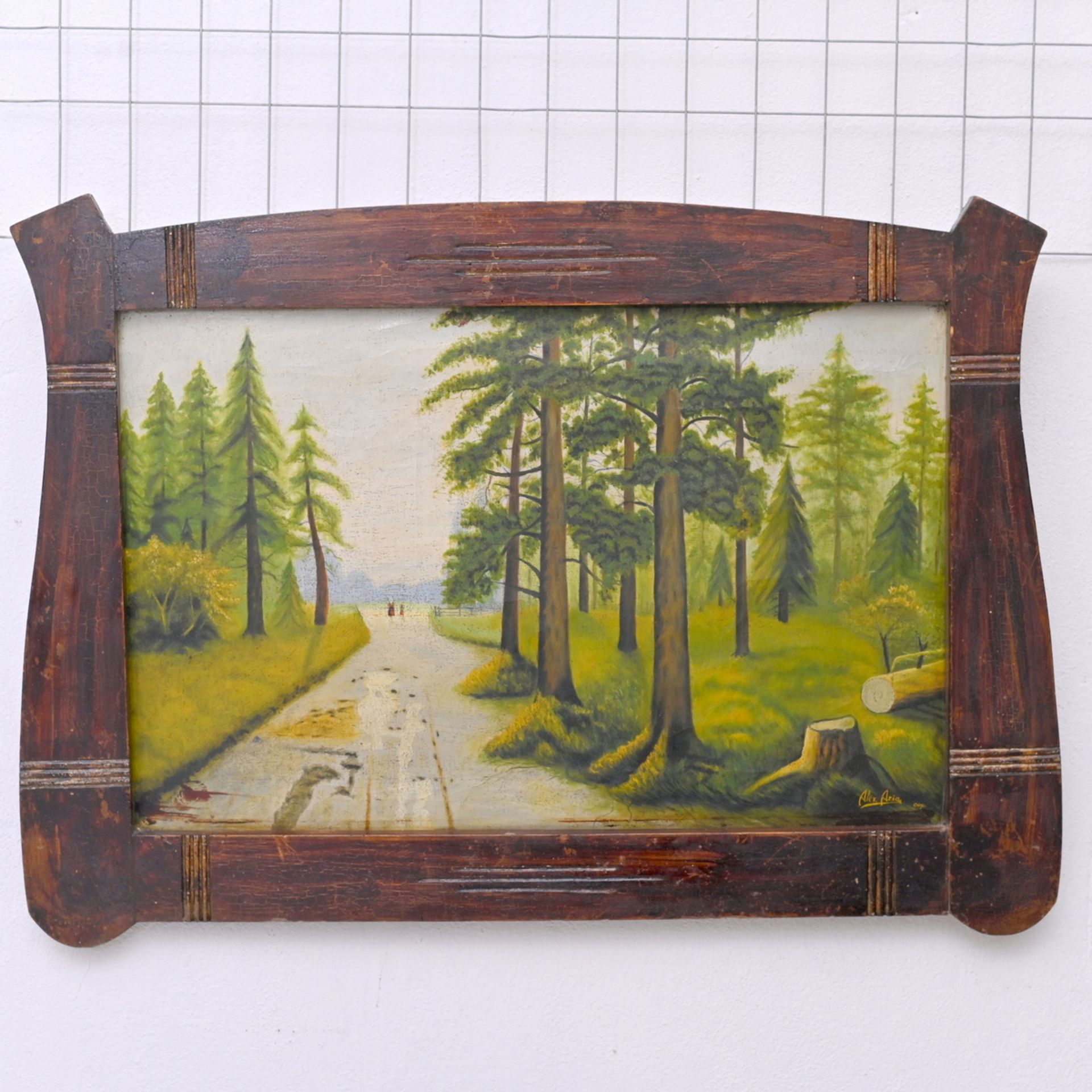 Alex.Aria, Waldlandschaft, Öl auf Leinwand, im original Jugendstilrahmen, BM 64x41 cm
