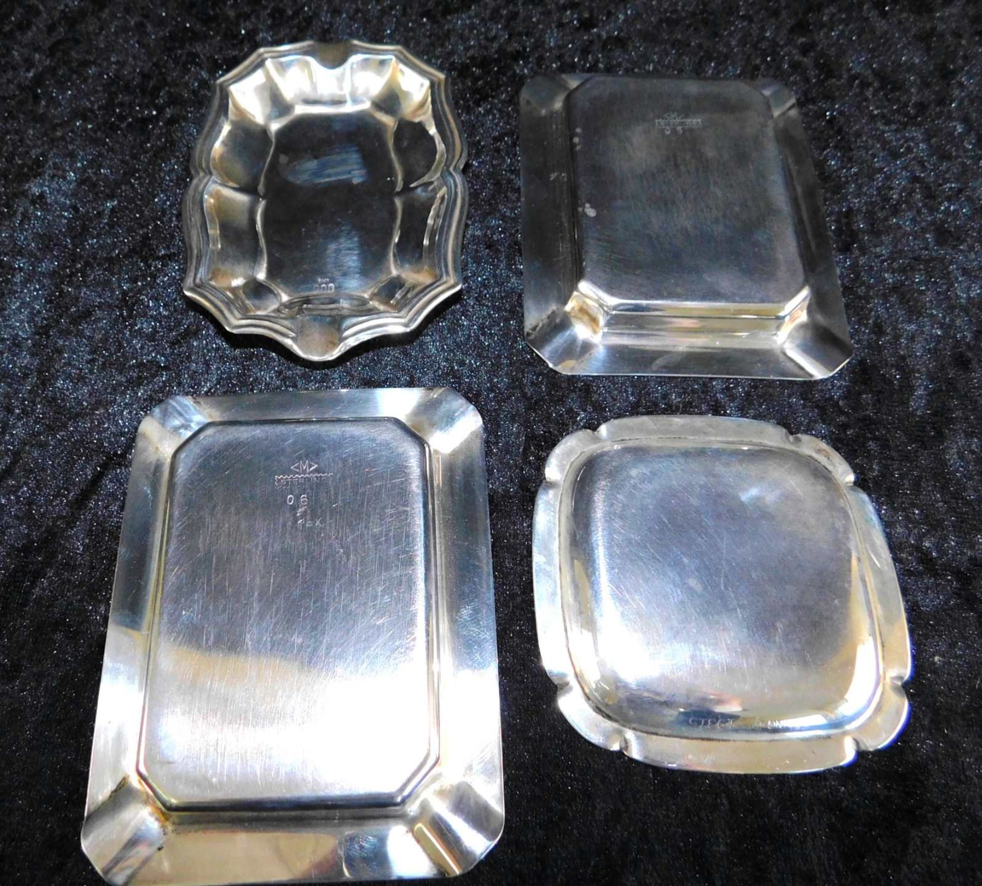 Schälchen und Aschenbecher 4-er Set, Sterling Silber, 3 x monogr. G, 3 x 925 er, 1 x 900 Silber - Bild 2 aus 4