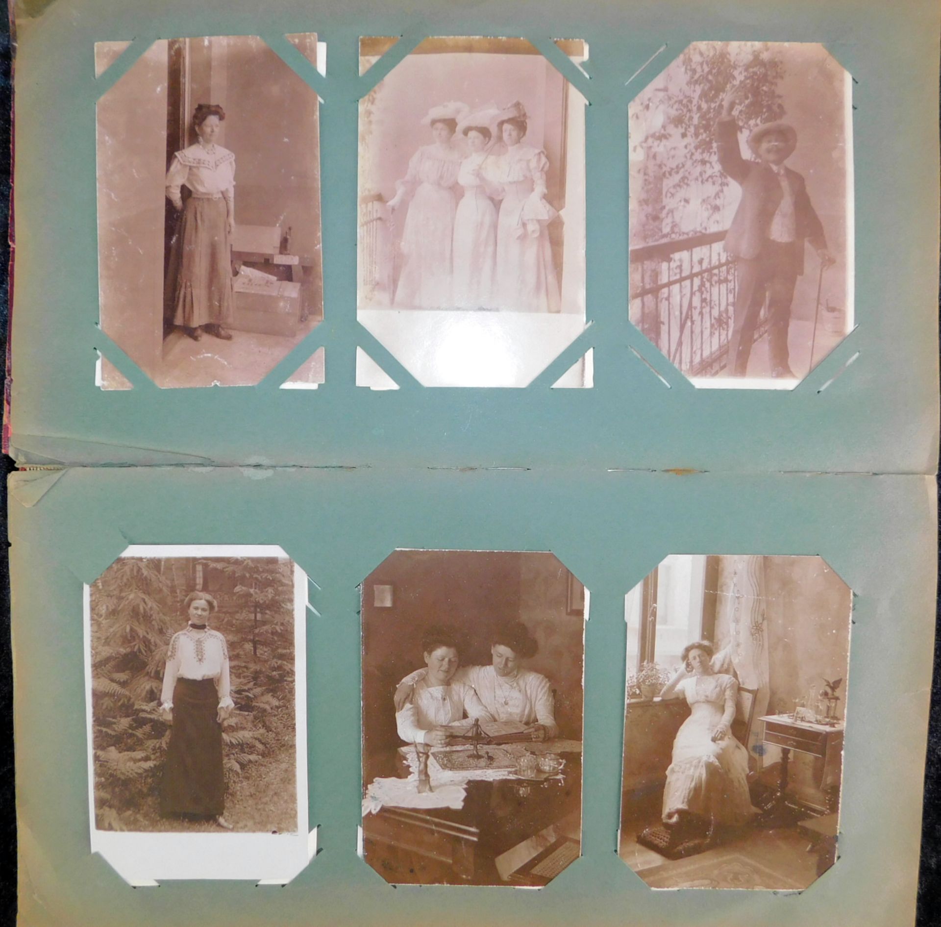 Fotoalbum Jugendstil mit Originalfotos, um 1910, Einband PappeStarke Alters- u. Gebrau