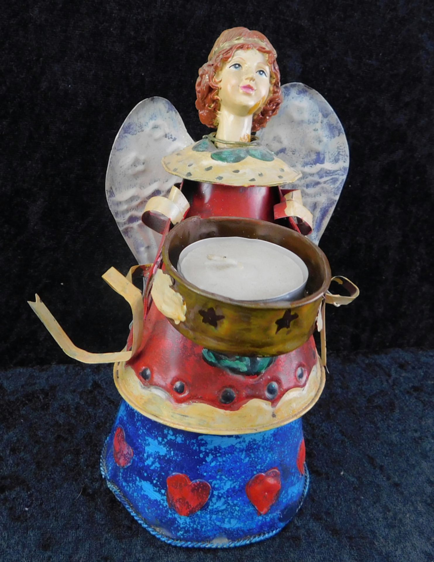 Spieluhr, Weihnachtsengel als Kerzenhalter, Blech, h: 19 cm