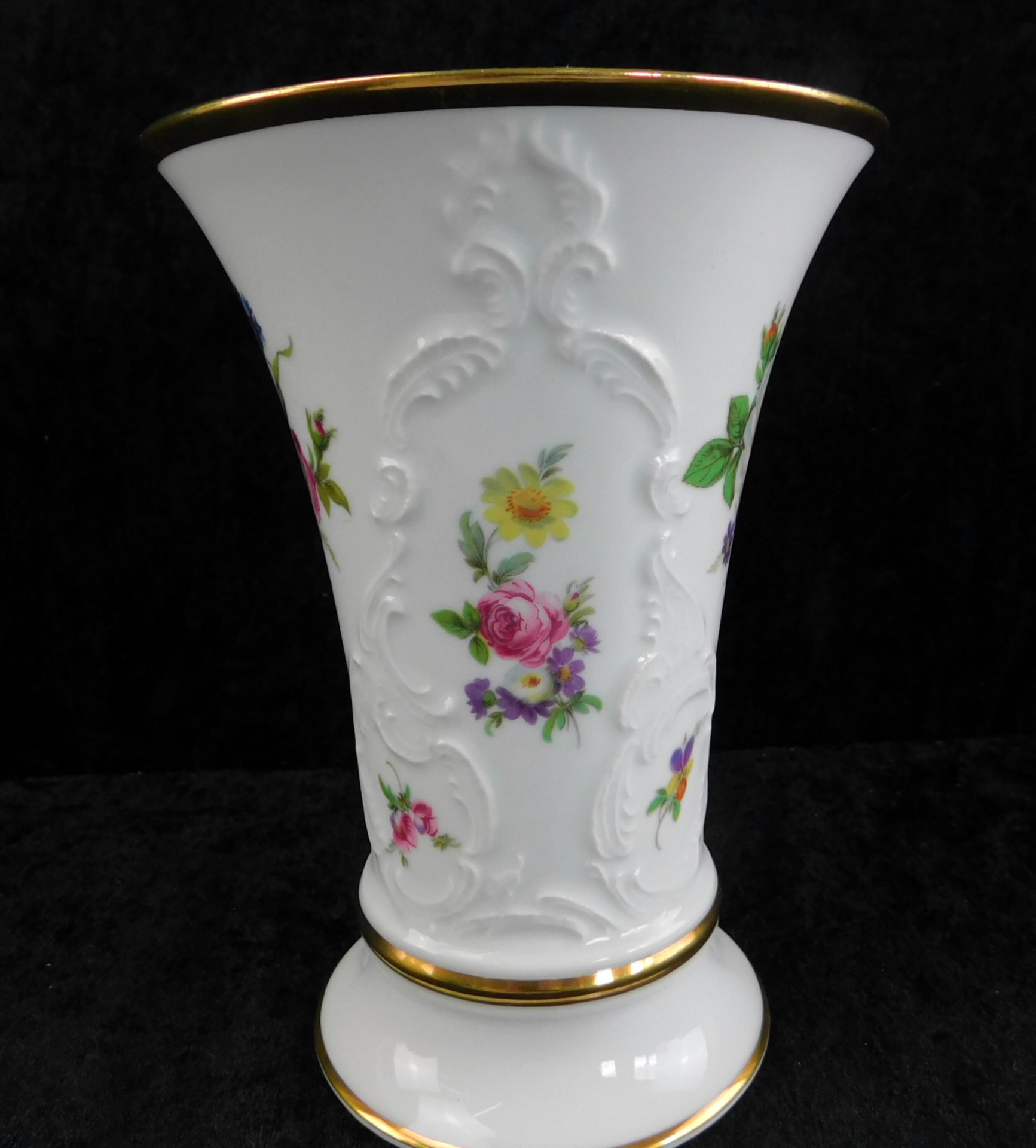 Vase, Royal KPM, Blumendekor mit Goldrand, h: 19 cm, Ø 14 cm - Bild 2 aus 3