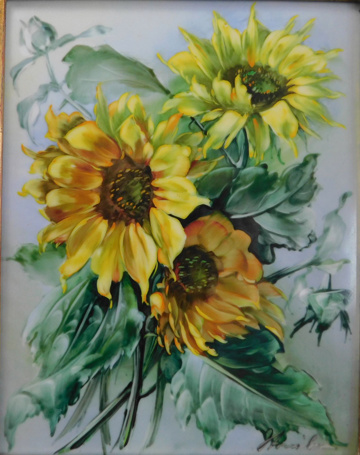 Porzellanbild handgemalt, Rosenthal, 1950er Jahre, Nr. 1 Sonnenblumen, signiert unten rechts, m. - Image 2 of 3
