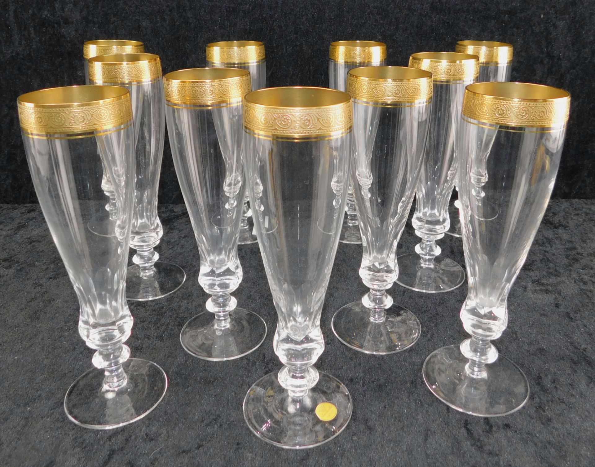 Theresienthal, 11 Gläser, Kristallglas geschliffen, Echtgold-Lippenrand, h: 18,5 cm, Ø 5 cm, B