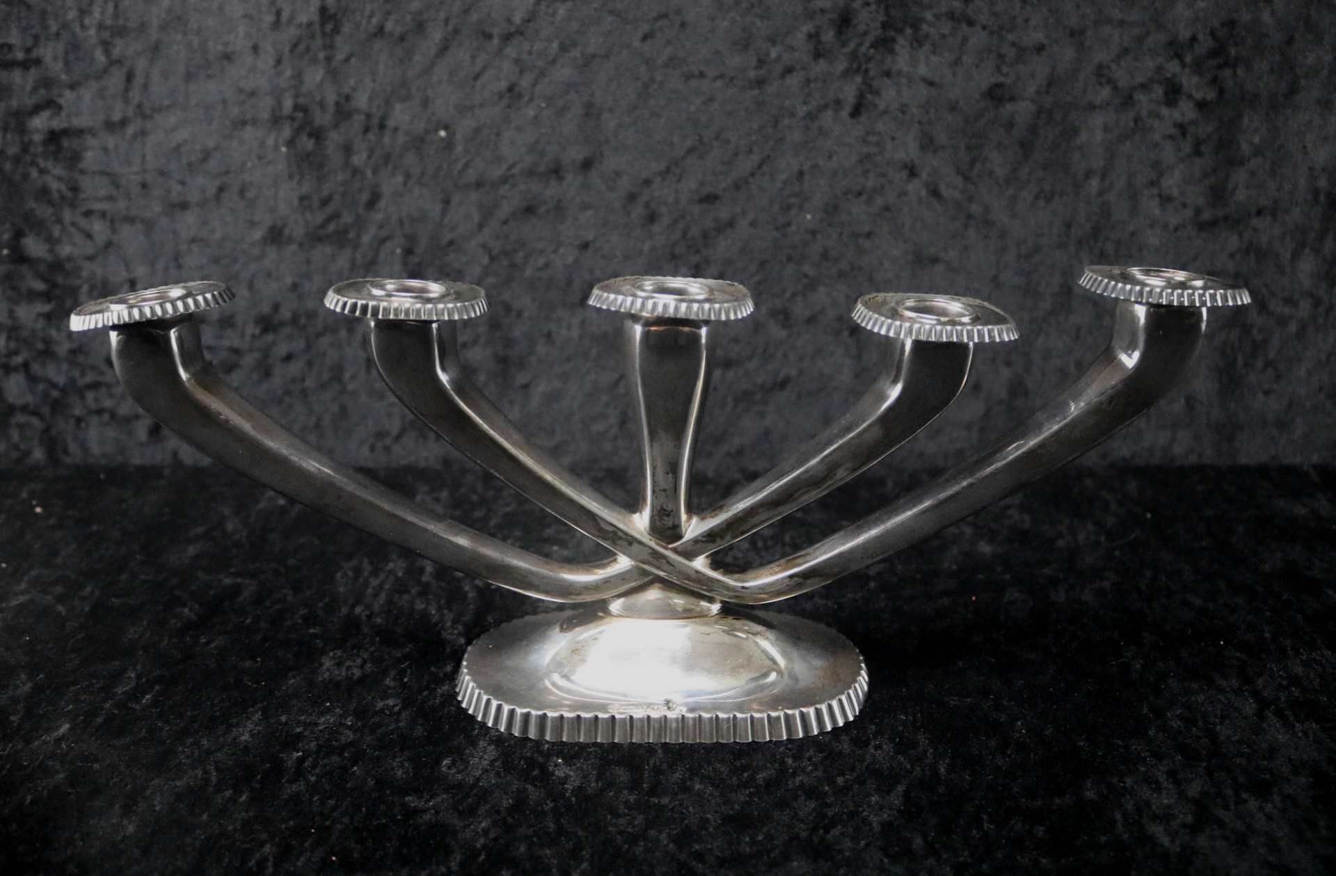 5-armiger Kerzenleuchter 925 Sterling Silber, Nieren-Stil auf ovalem Fuß, nicht gefüllt, Mitte - Bild 6 aus 6