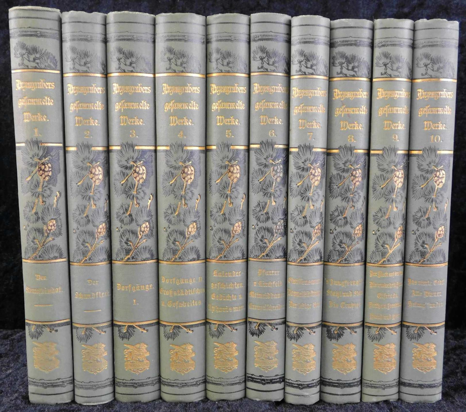 10 Bände Ludwig Anzengrubers gesammelte Werke, 3. Auflage, Stuttgart 1897, Verlag d. J.G. Gotta