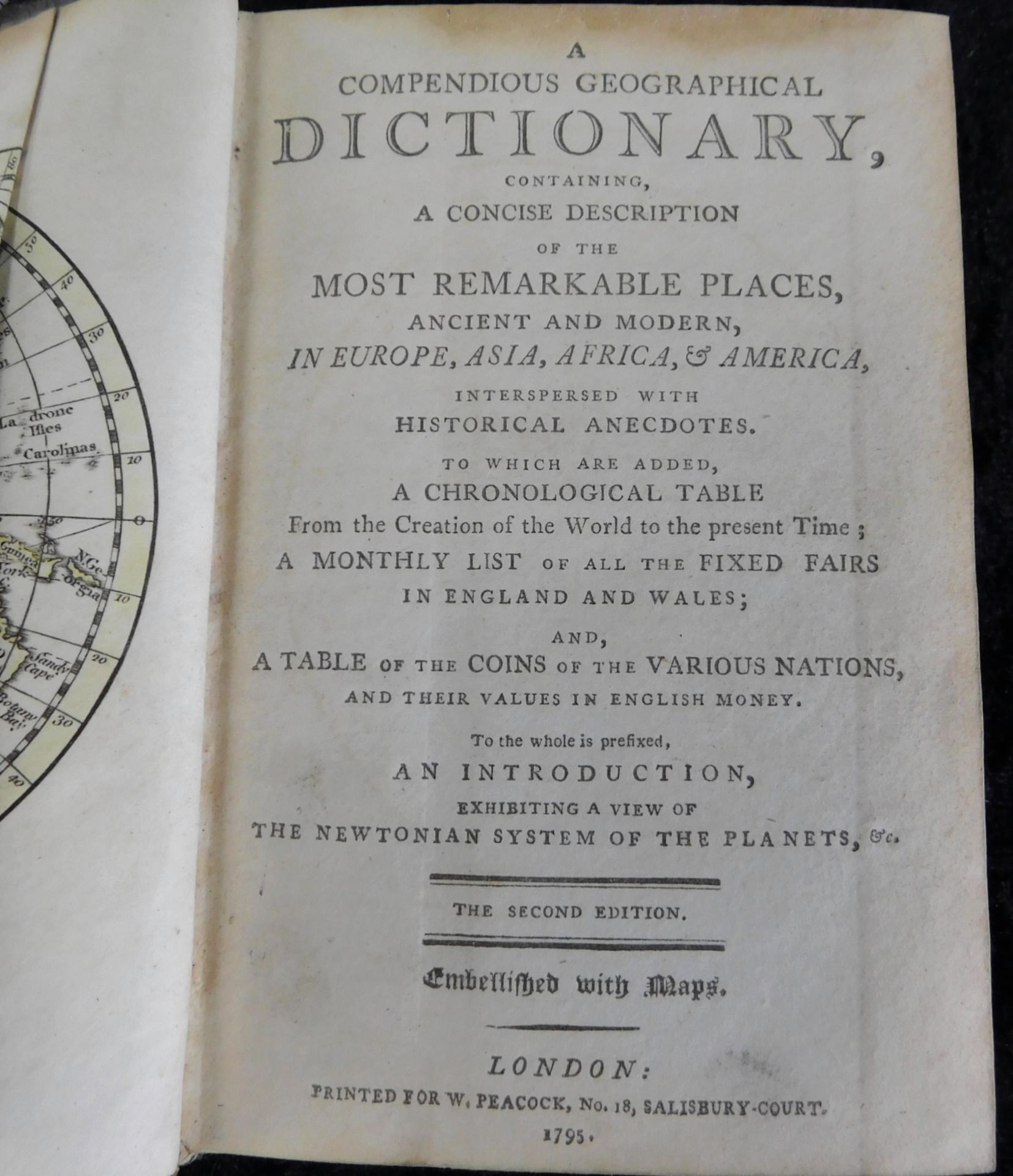 Dictionary Geographical, Druck f. W. Peacock, London, 1795, mit Karten Bindung beschäd - Bild 3 aus 3