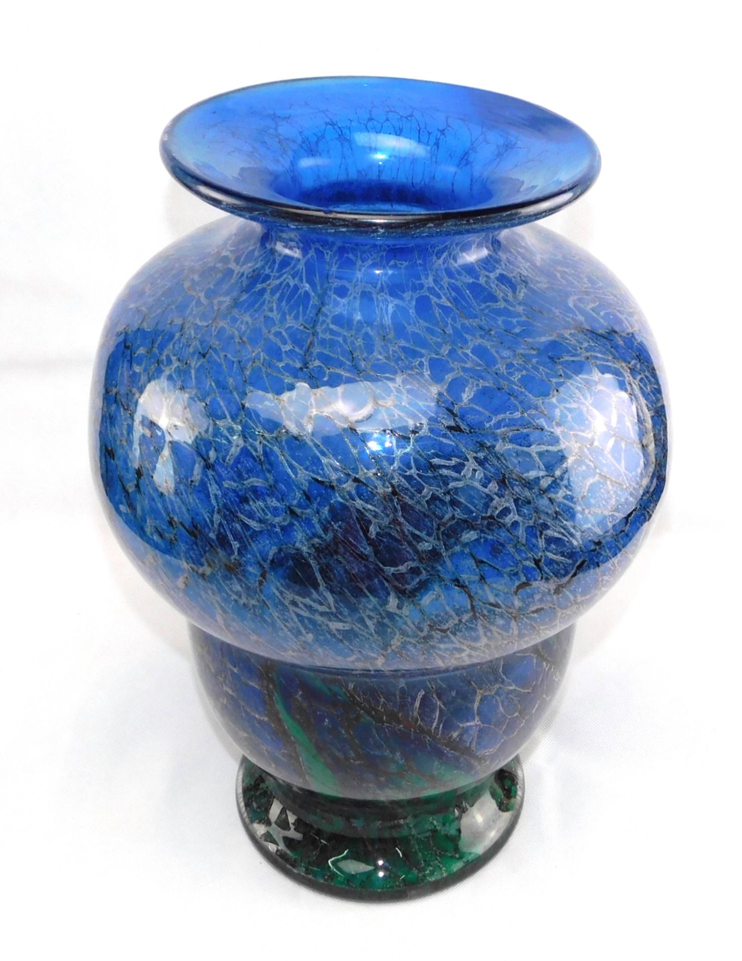 Große Bodenvase WMF IKORA, blau/grün, 1930er Jahre, h: 38 cmFarbloses Kristallglas, - Image 2 of 3