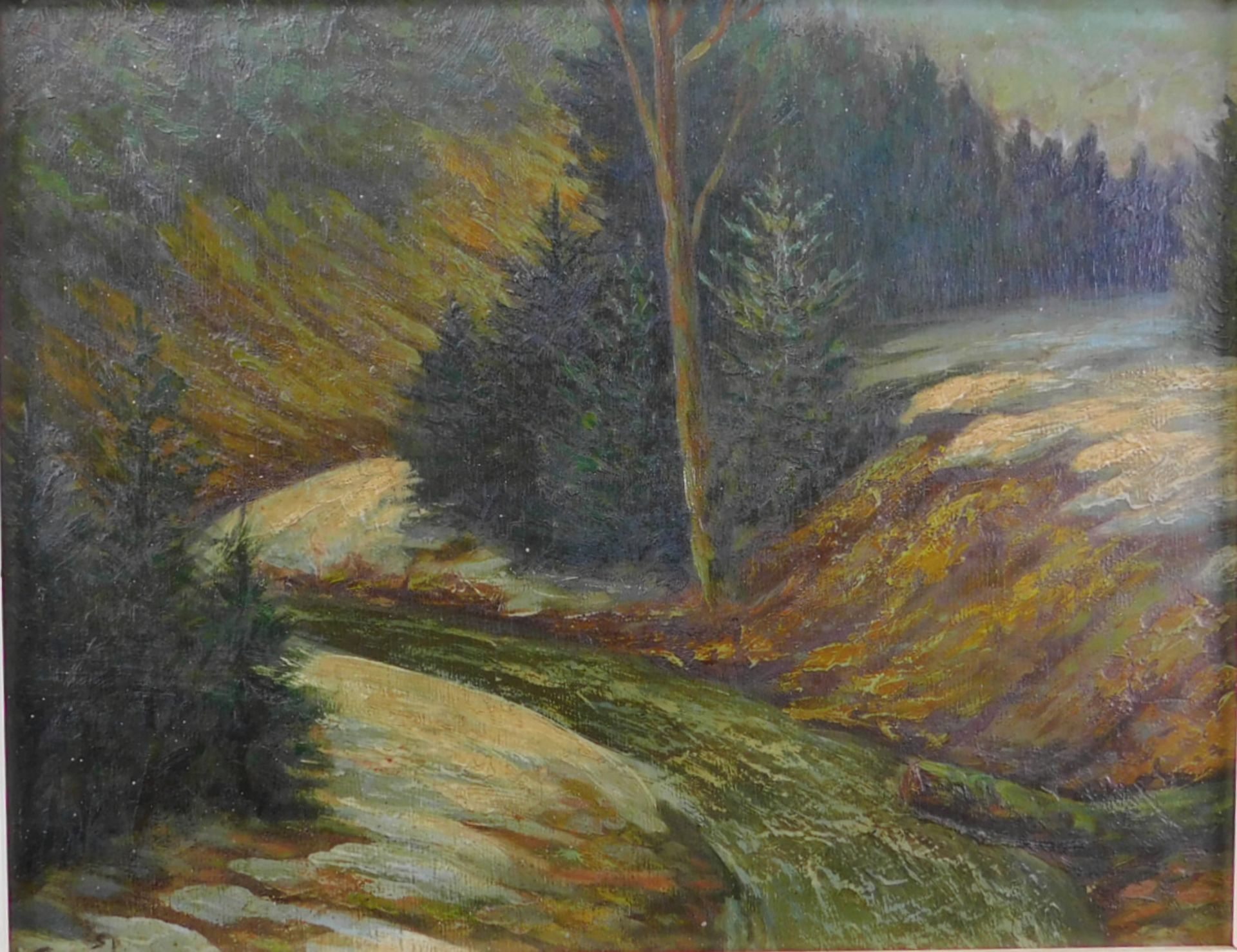 Unbek. Künstler, 1.H.20.Jhdt., Waldlandschaft, Öl auf Platte, signiert unten links, Rahmen später - Image 2 of 4