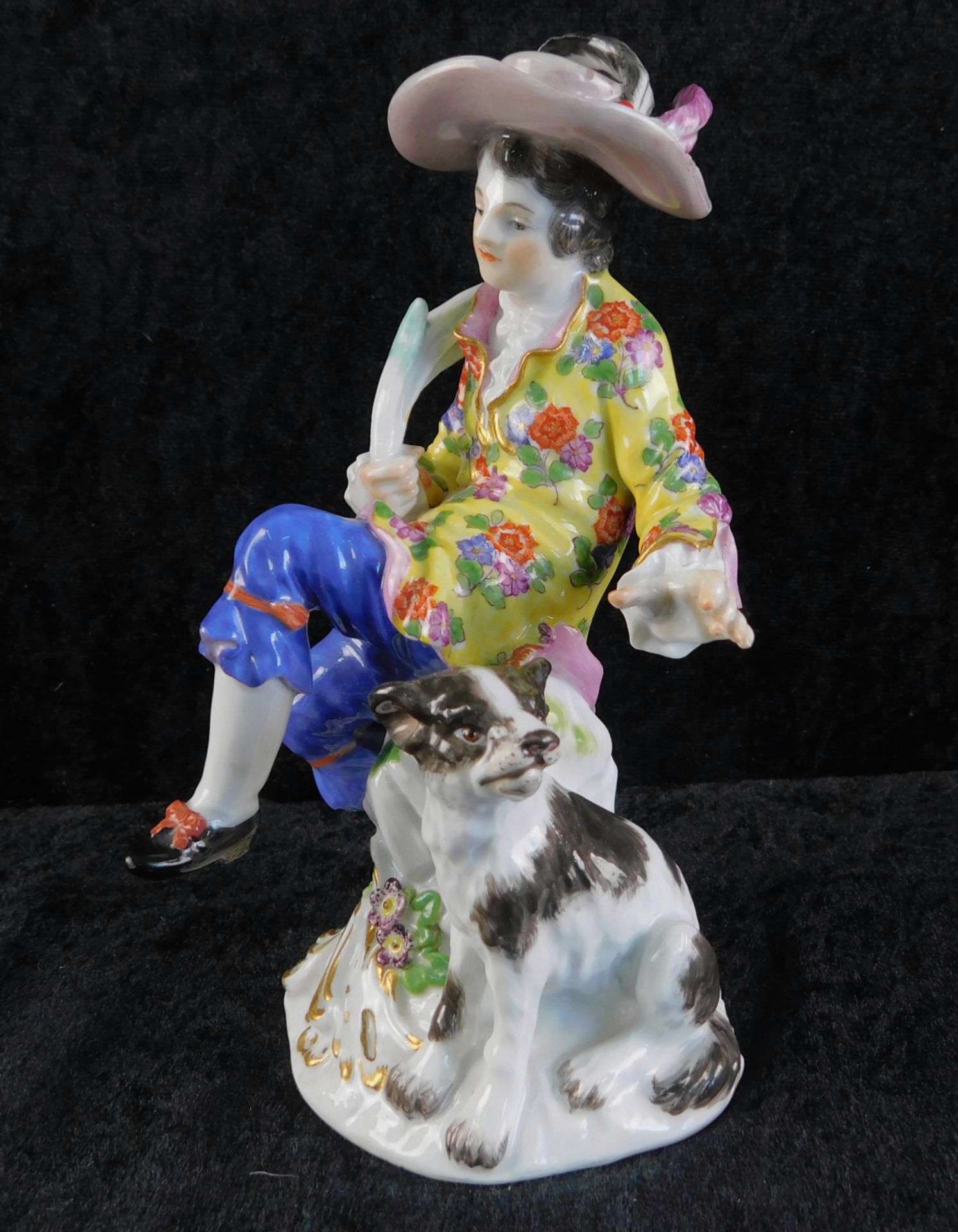 Meissen Figurengruppe, Schäfer mit Hund, Entwurf Kaendler, Knaufzeit Ende 19. Jhdt., 1. Wahl</b - Image 2 of 5