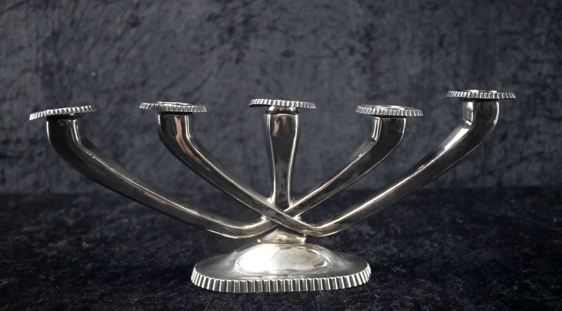 5-armiger Kerzenleuchter 925 Sterling Silber, Nieren-Stil auf ovalem Fuß, nicht gefüllt, Mitte