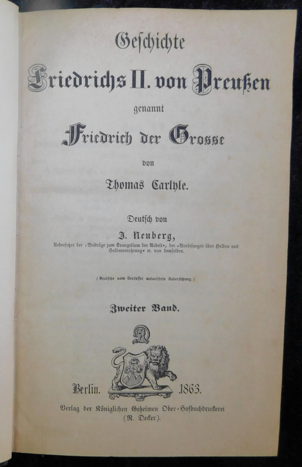 Friedrich der Große, In 5 Bänden, Thomas Carlyle, Deutsch von J. Neuberg, Verlag R. Decker, Be - Image 3 of 6
