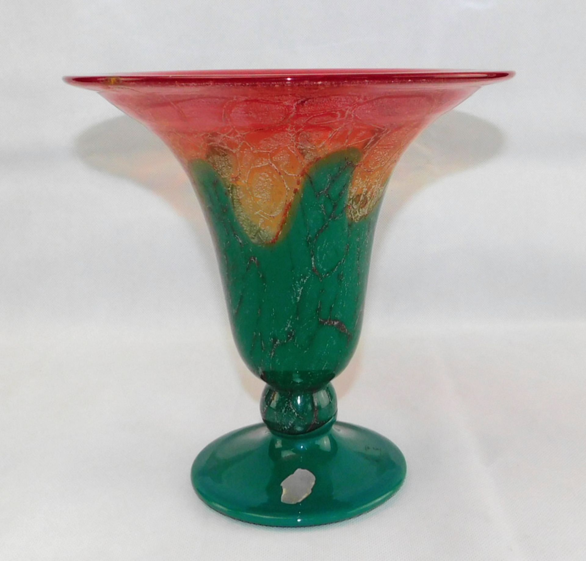 Vase, WMF IKORA, rot/grün 1930er Jahre, Ø 21 cm, h: 20,5 cmFarbloses Kristallglas, Z