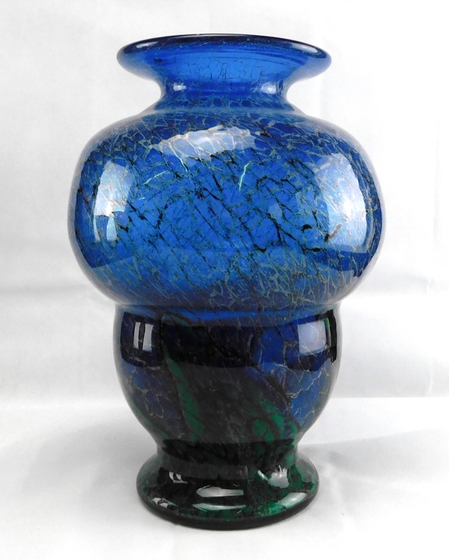 Große Bodenvase WMF IKORA, blau/grün, 1930er Jahre, h: 38 cmFarbloses Kristallglas,