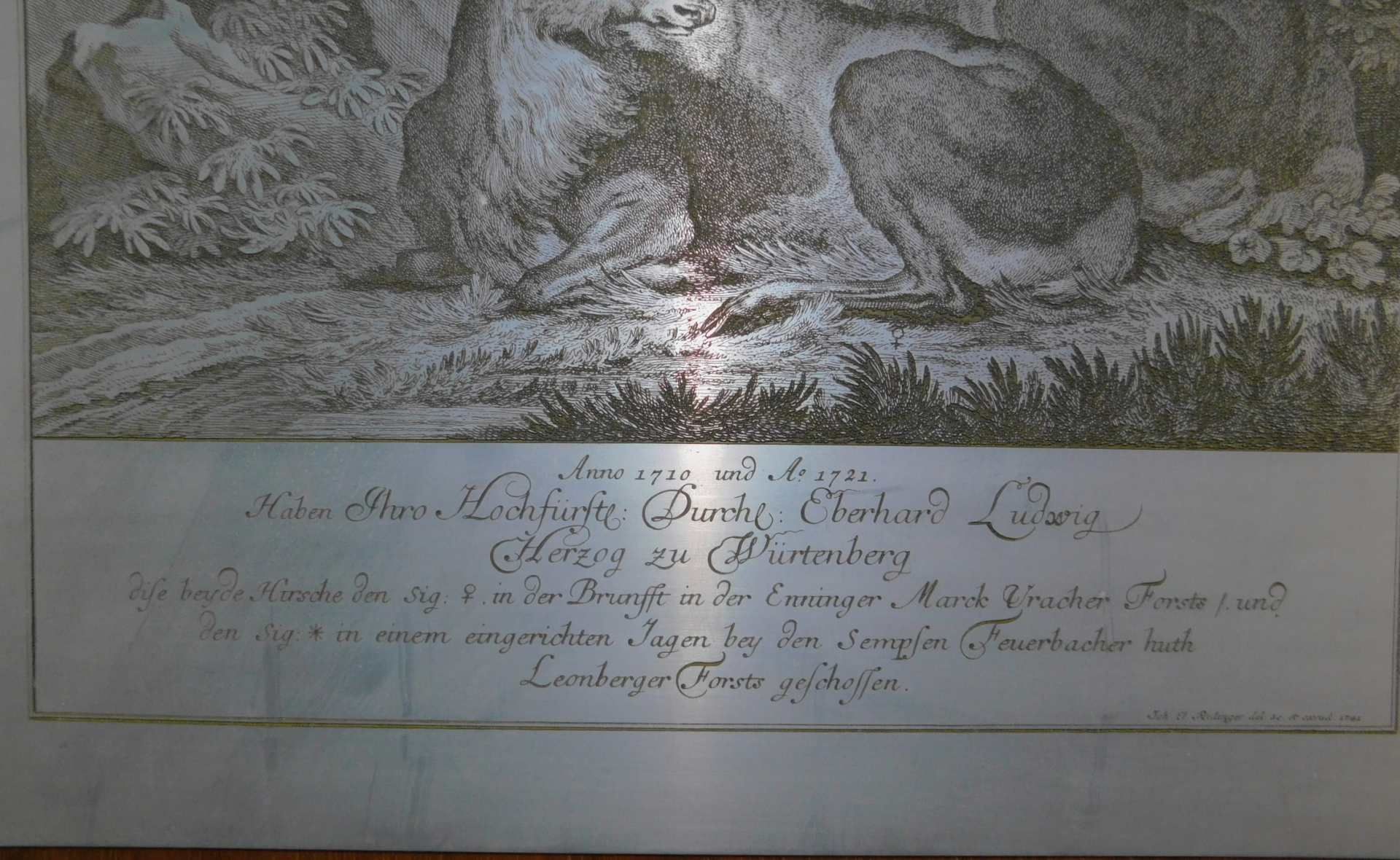 Johann Elias Ridinger (1698-1767), Hirsche bei der Brunft, Ätzung auf Edelstahlplatte, 2. H. - Image 3 of 3