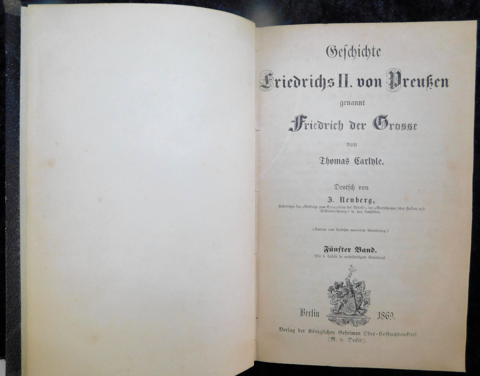 Friedrich der Große, In 5 Bänden, Thomas Carlyle, Deutsch von J. Neuberg, Verlag R. Decker, Be - Image 6 of 6