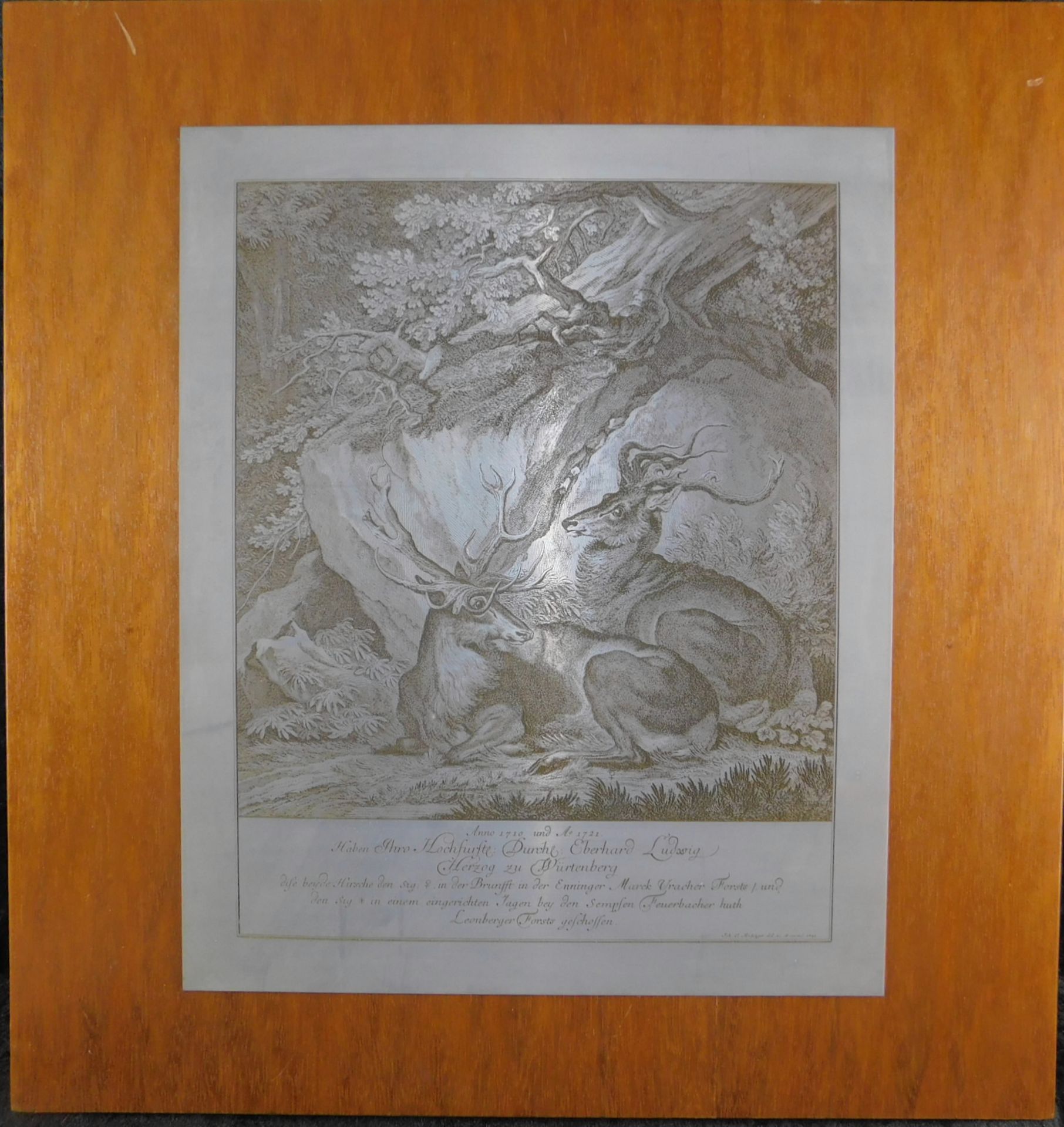 Johann Elias Ridinger (1698-1767), Hirsche bei der Brunft, Ätzung auf Edelstahlplatte, 2. H. - Image 2 of 3