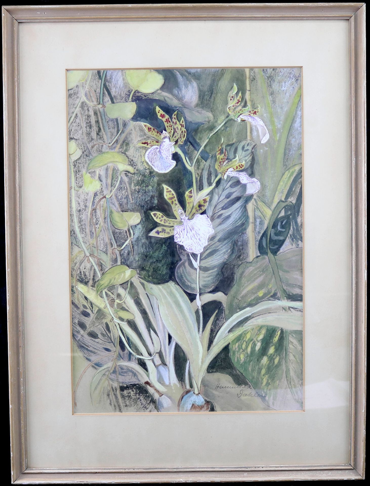 Hanneliese Dahler (1906-?) Mischtechnik "Orchidee" 44 x 30, 62 x 46 cm m.R.