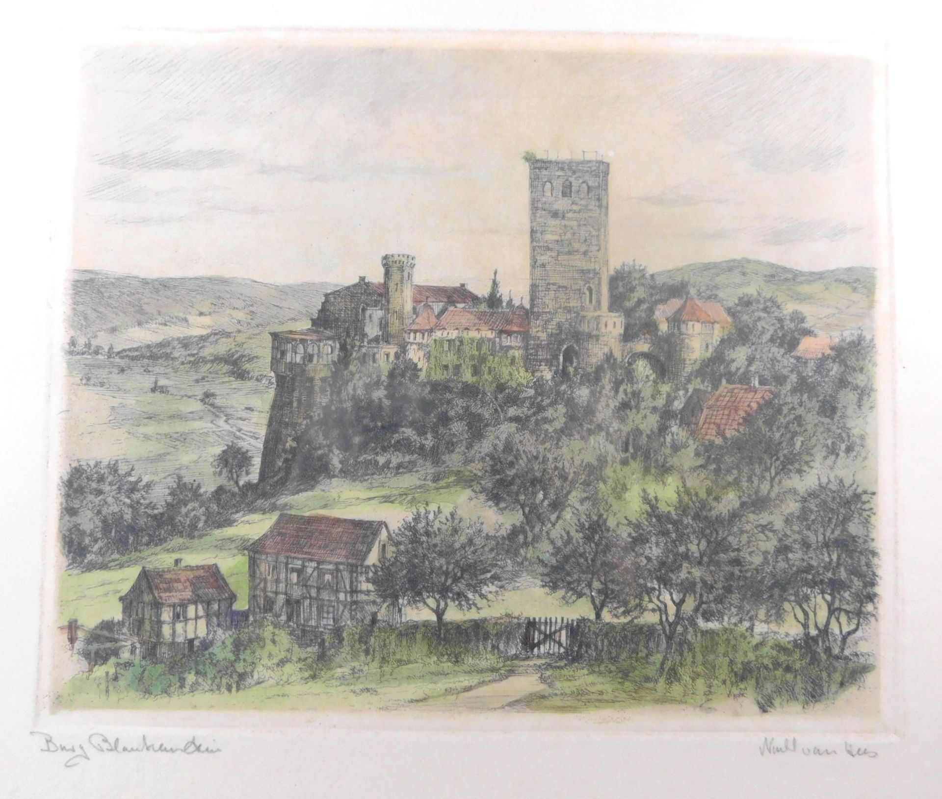 3 Grafiken, Farbradierungen Bochum/Hattingen, Burg Blankenstein, Paulus Kirche, Große Beckstr. - Image 3 of 4