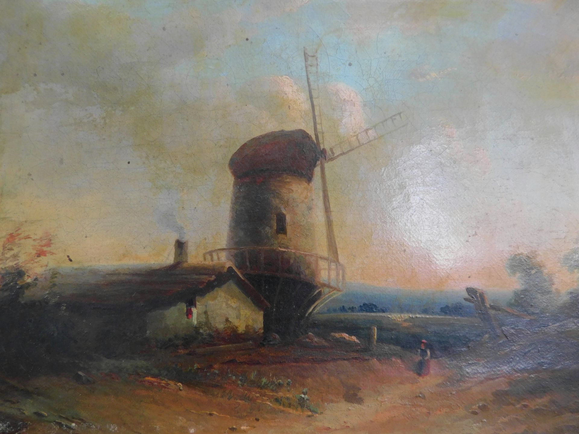 Unb. Künstler "Windmühle", Öl auf Leinwand, um 1880, unsig.,19,5 x 26,5 cm, m.R. - Image 2 of 2