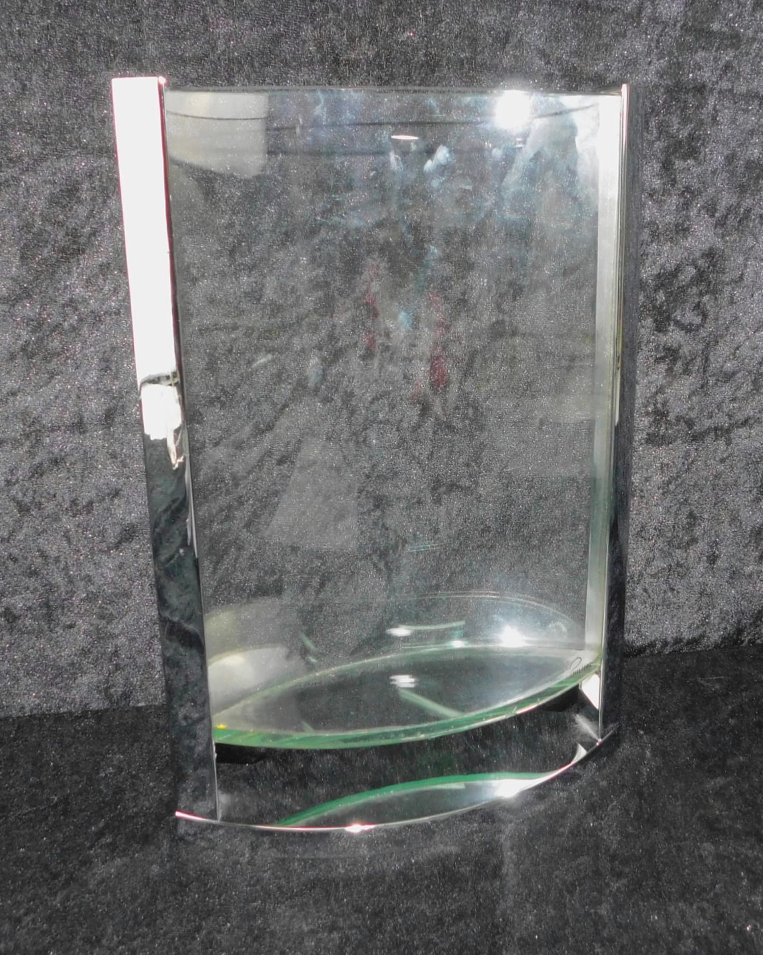 Vase, elliptische Form, Marke Phillipi, Mod. Decade, Glas/Metall, h: 30 cm, b: 21 cm, t: 8 cm