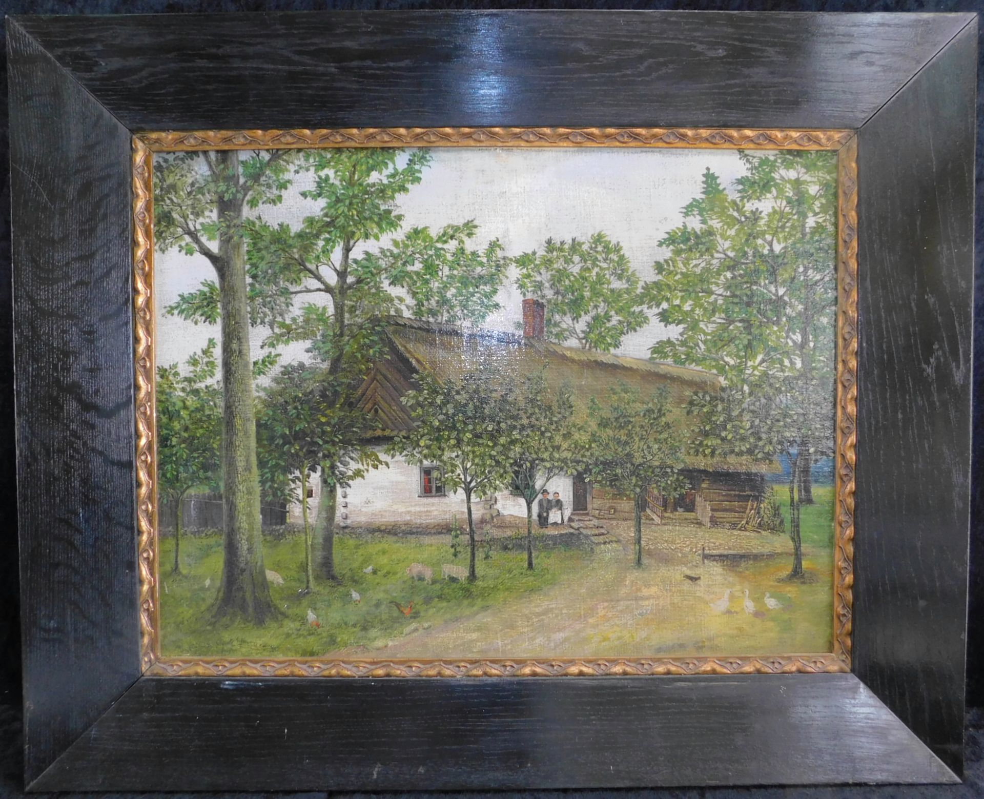 Unbek. Künstler, "Dörfliche Idylle", um 1900, Öl auf Platte, unsig., 45 x 60 cm, m.R.