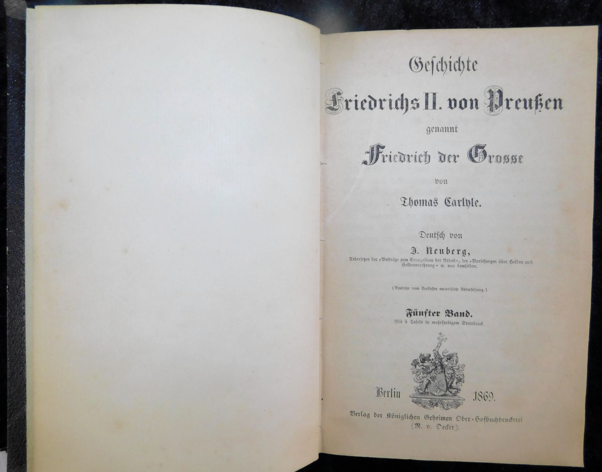 Friedrich der Große, In 5 Bänden, Thomas Carlyle, Deutsch von J. Neuberg, Verlag R. Decker, Berlin 1 - Image 6 of 6