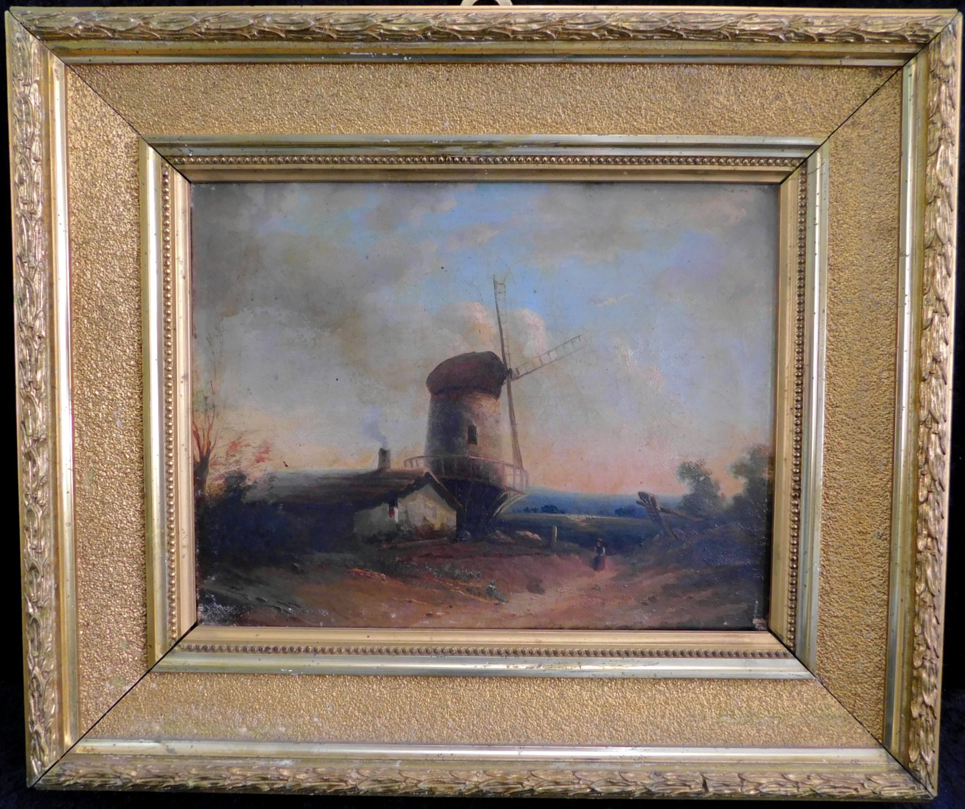 Unb. Künstler "Windmühle", Öl auf Leinwand, um 1880, unsig.,19,5 x 26,5 cm, m.R.