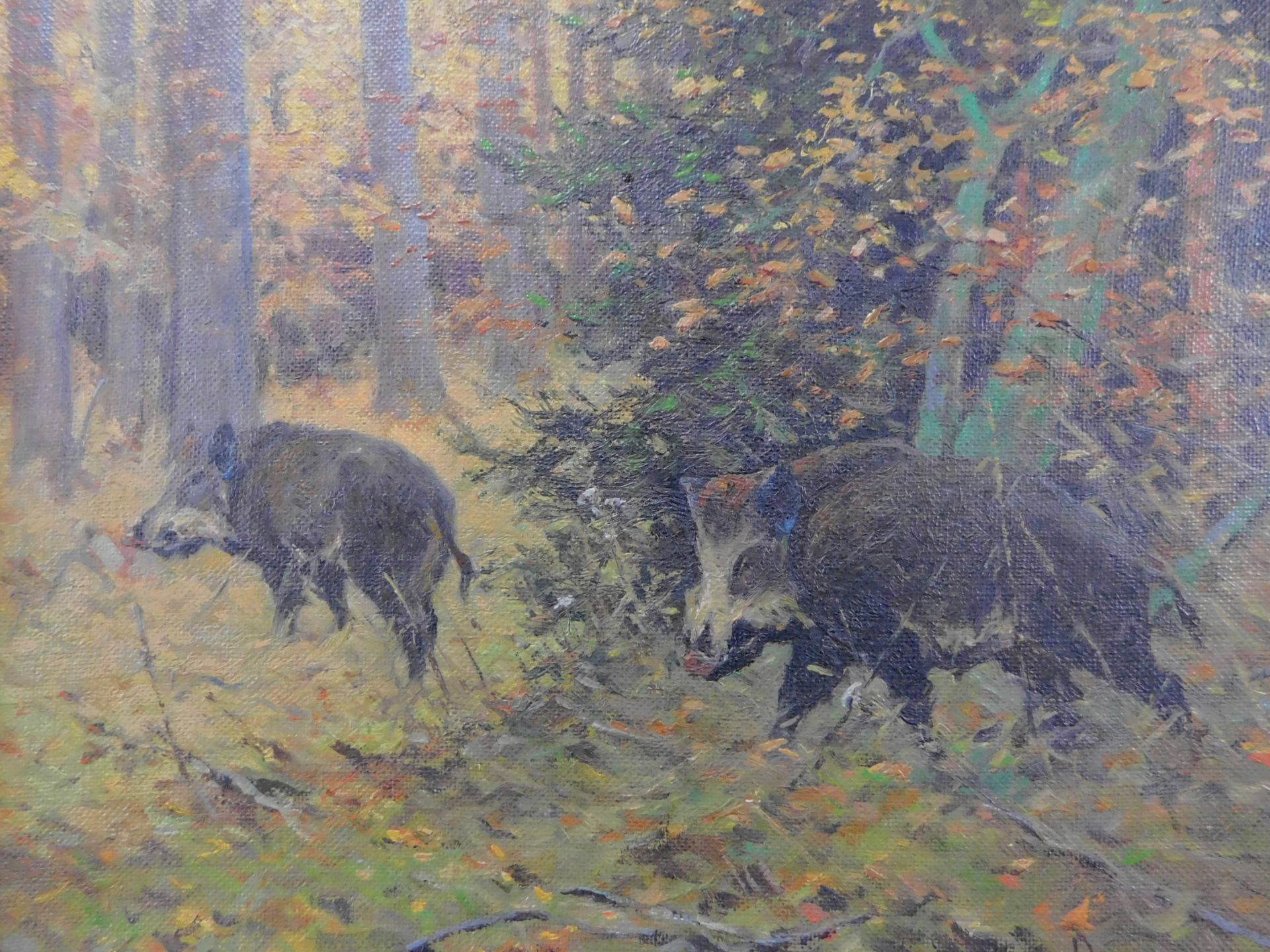 Dimitri von Prokofieff *1870-1944, russ. Maler, "Wildschweine" Öl auf Leinw., sig. u.dat. (19)46 - Image 3 of 5