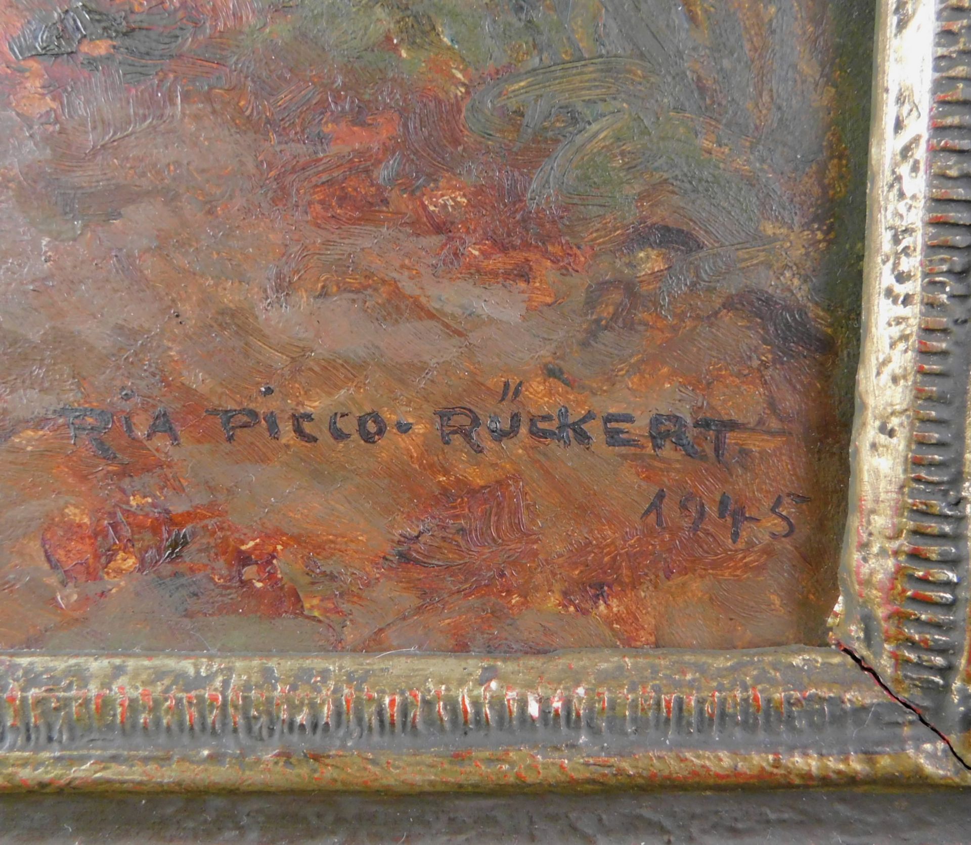 Ria Picco-Rückert *1900 Nürnberg- 1969 "Waldlandschaft m. Person" Öl/Platte, m.R. - Image 3 of 4