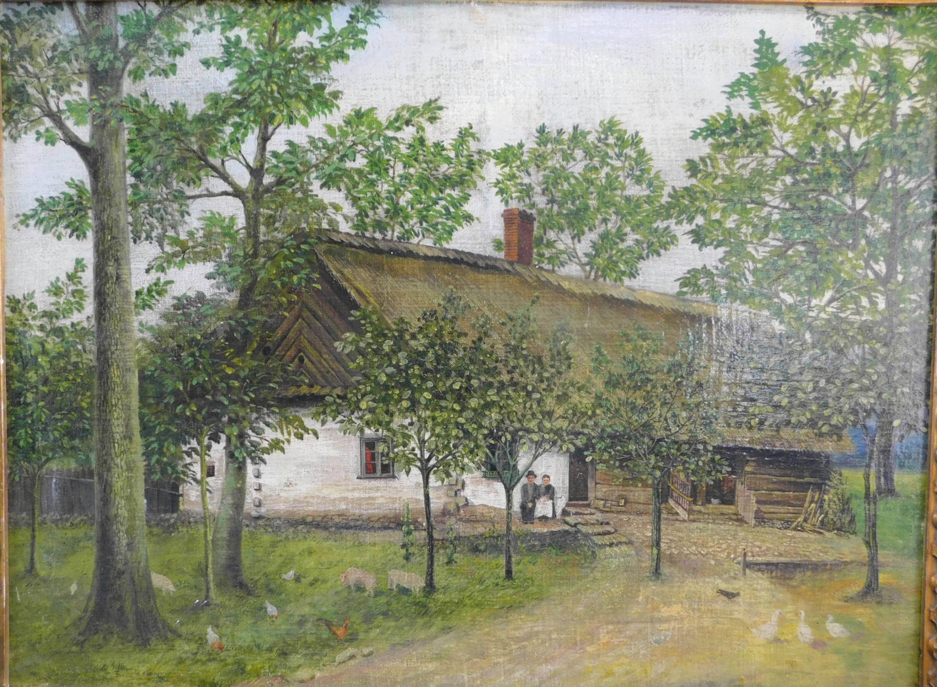 Unbek. Künstler, "Dörfliche Idylle", um 1900, Öl auf Platte, unsig., 45 x 60 cm, m.R. - Bild 2 aus 4