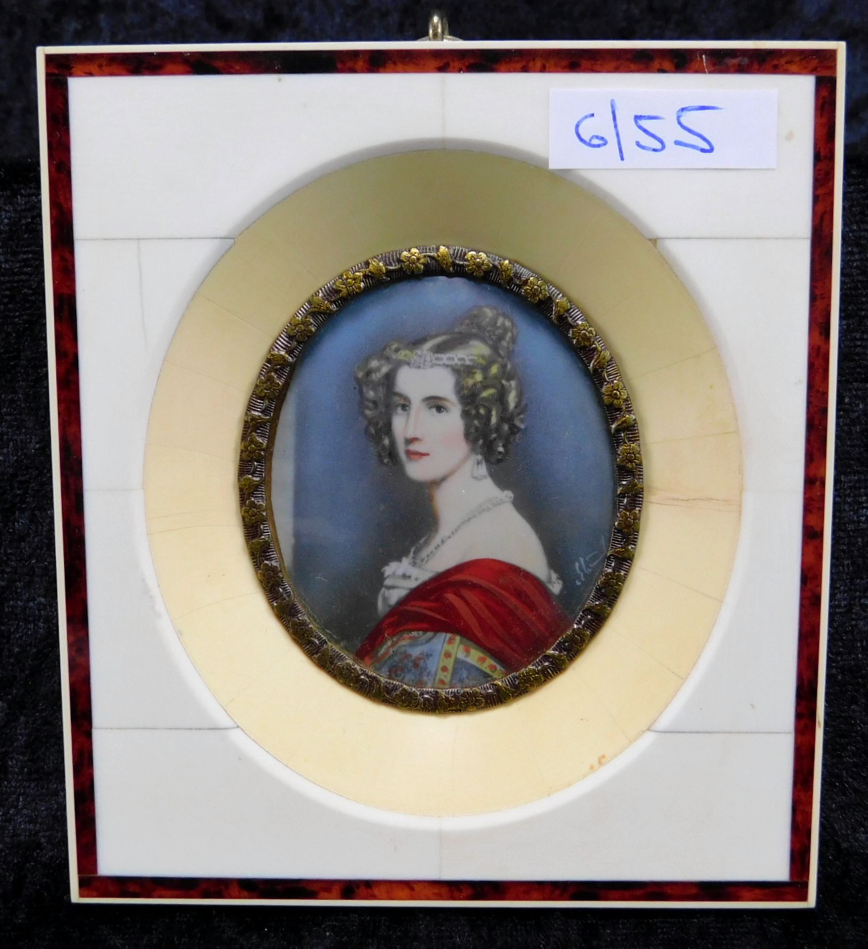 Miniatur, Porträt Prinzessin Alexandra, Ölmalerei auf Elfenbein, in Elfenbein-Rahmung 10,5 x 9,5 cm