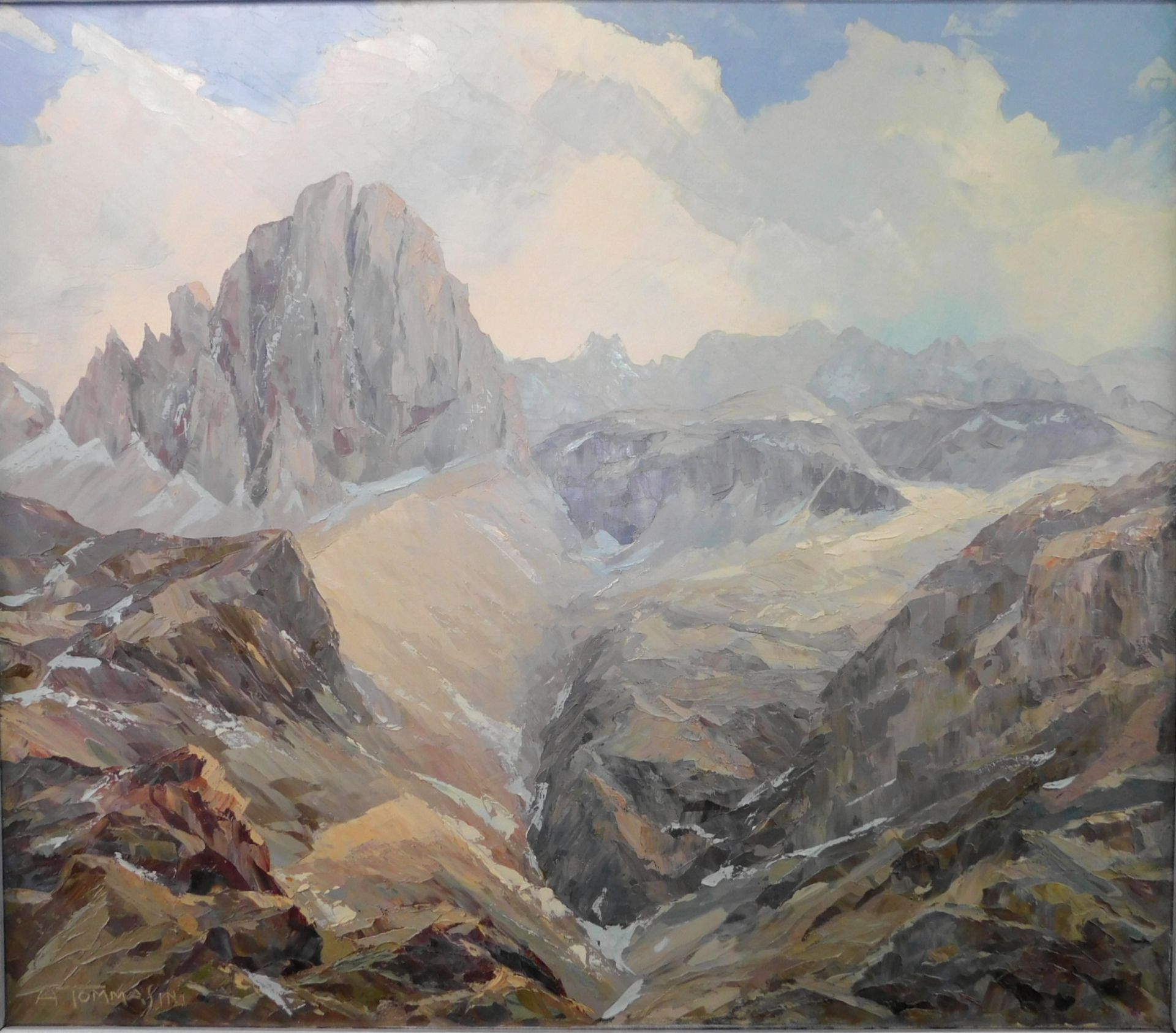 Augusto Tommasini, Italien 19./20.Jh. "Dolomiten" sig., Öl/Leinwand, 65 x 75 cm, m.R.