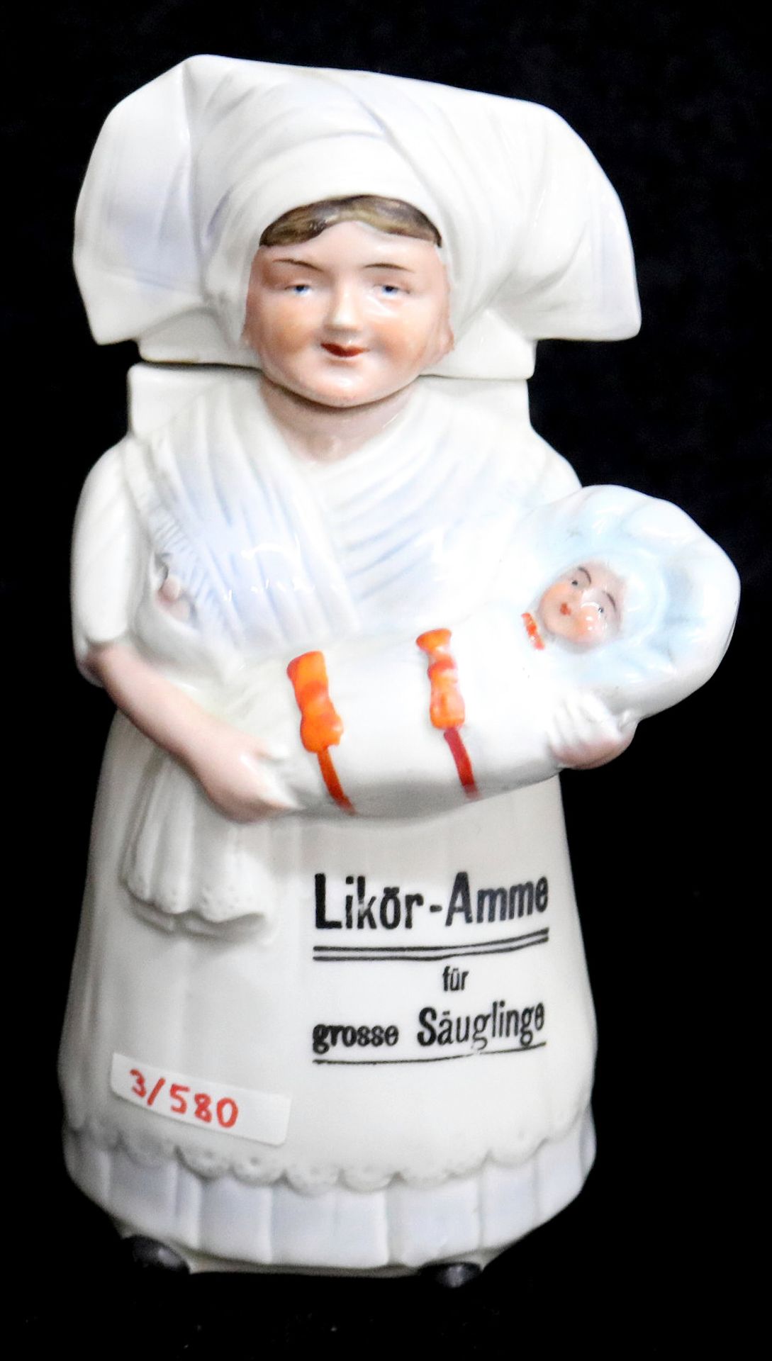 Scherzflasche "Likör-Amme für große Säuglinge", Feinsteinzeug,1920er Jahre