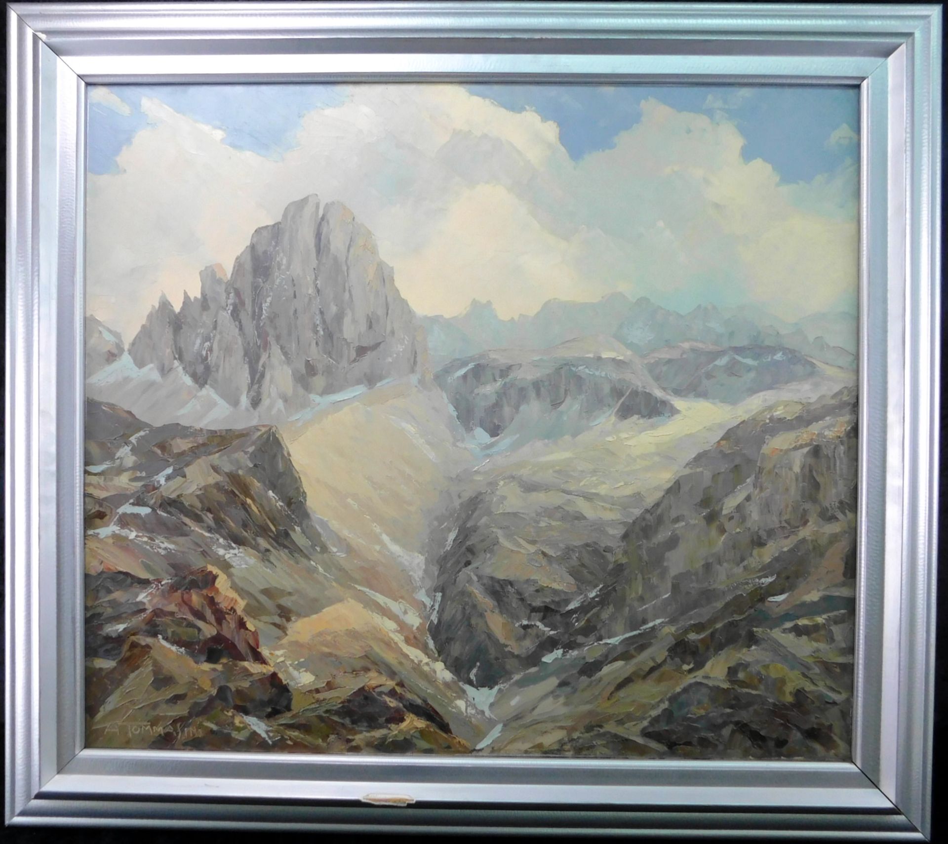 Augusto Tommasini, Italien 19./20.Jh. "Dolomiten" sig., Öl/Leinwand, 65 x 75 cm, m.R. - Bild 2 aus 4