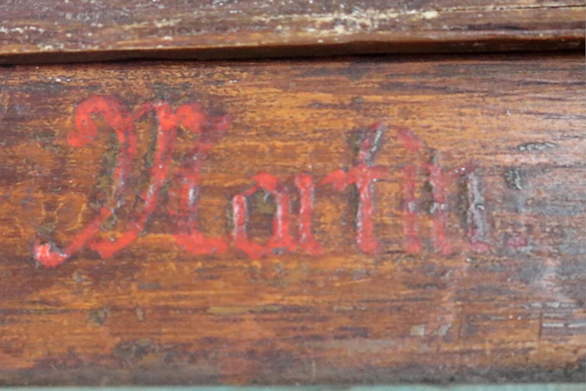 Bemalter Bauernschrank mit Inschrift, um 1800, H: 197 cm - Image 5 of 7