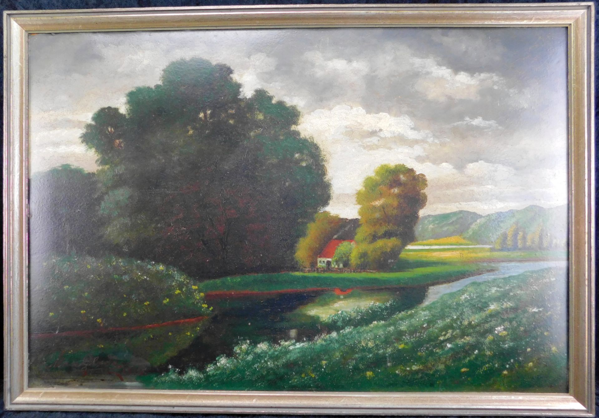 Max Glade "Bauernhaus am Fluss" Öl/Platte, sig. u. dat. 1919, 45 x 65 cm m.R.