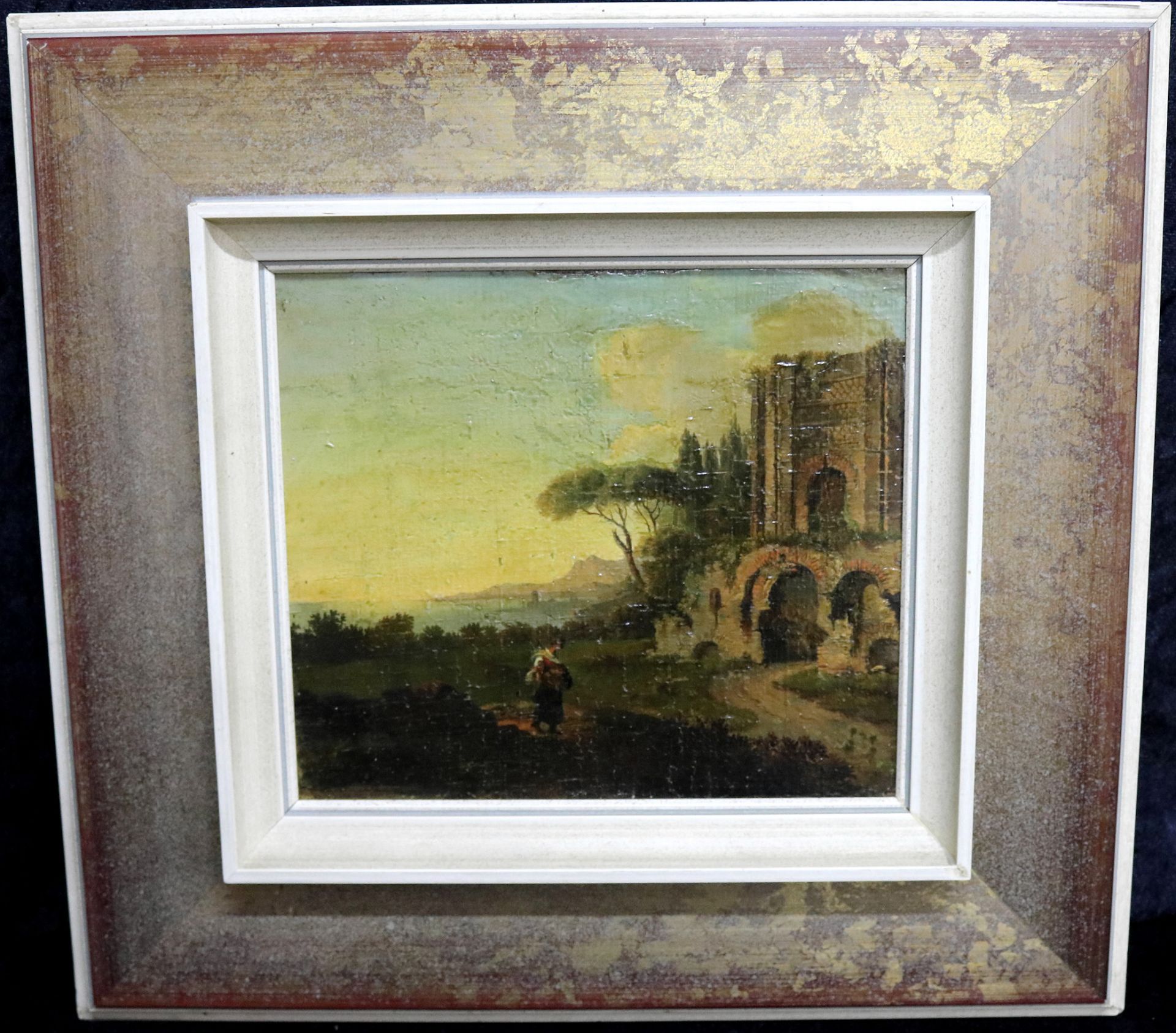 Unbekannter Künstler, "Landschaft mit Person", um 1820, unten links undeutlich signiert, m.R.